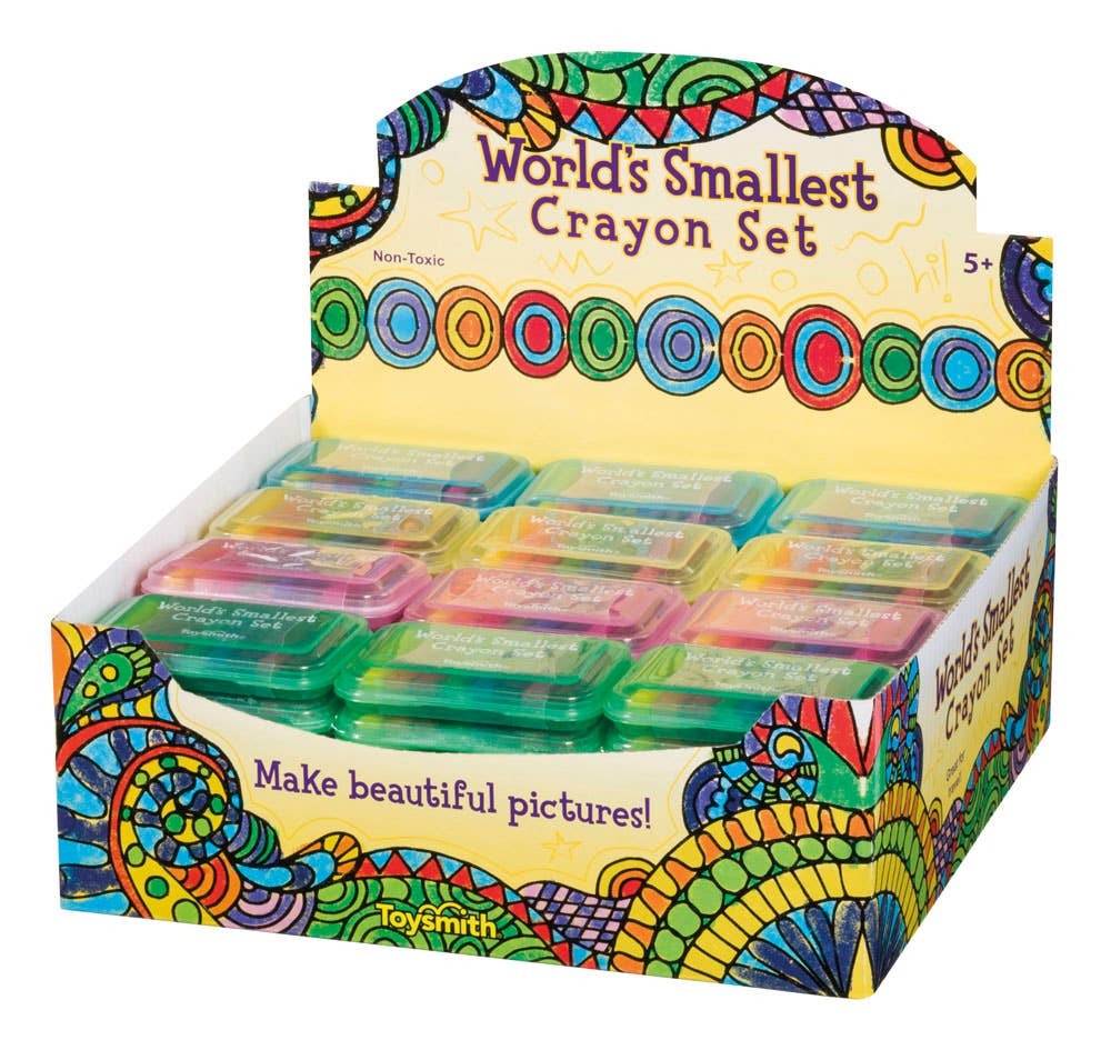 The World’s Smallest Crayon set from Toysmith features vibrantly colored mini crayons that fit in a plastic case for easy transport in the car or on a plane. Perfect for kids who love arts and crafts, this mini crayon set is great for gift bags, family ro