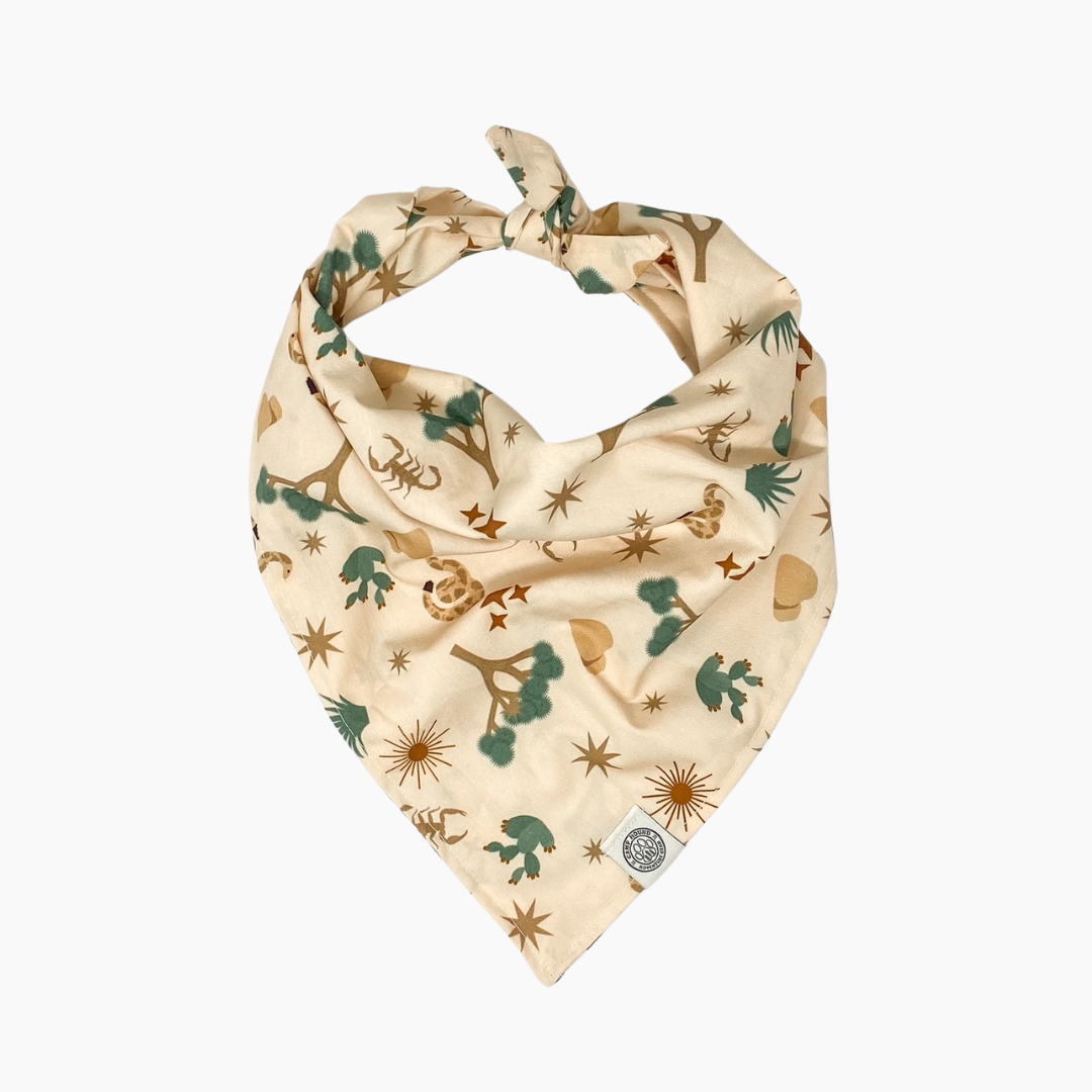 Located in the deserts of Southern California, Joshua Tree National Park is known for its funky plants and has loads of hiking trails to explore.
You may notice that this bandana print is labeled as "limited edition" on our website. Not to worry, this an