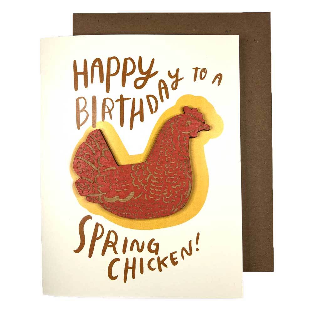 It's a card that's also a gift! A handmade magnet is affixed to the front of this greeting card, a lasting keepsake for all the spring chickens out there.
Removable hand-painted, laser-engraved magnet attached to the front of an A2 greeting card.
Package