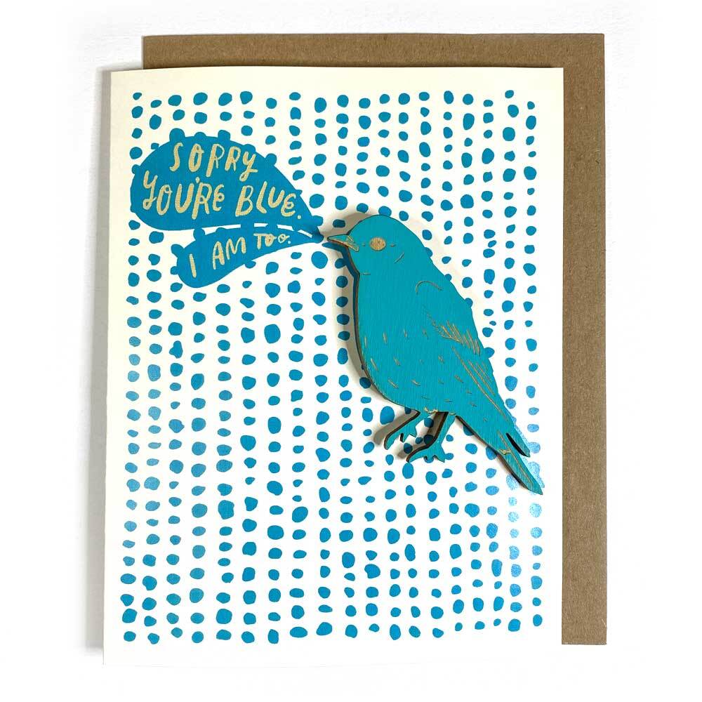 Empathy is the ability to understand and share the feelings of another. Just like this little bluebird.
Removable magnet attached to the front of a digitally printed A2 greeting card.
Packaged in a cellophane sleeve with a kraft envelope.
Magnet is hand
