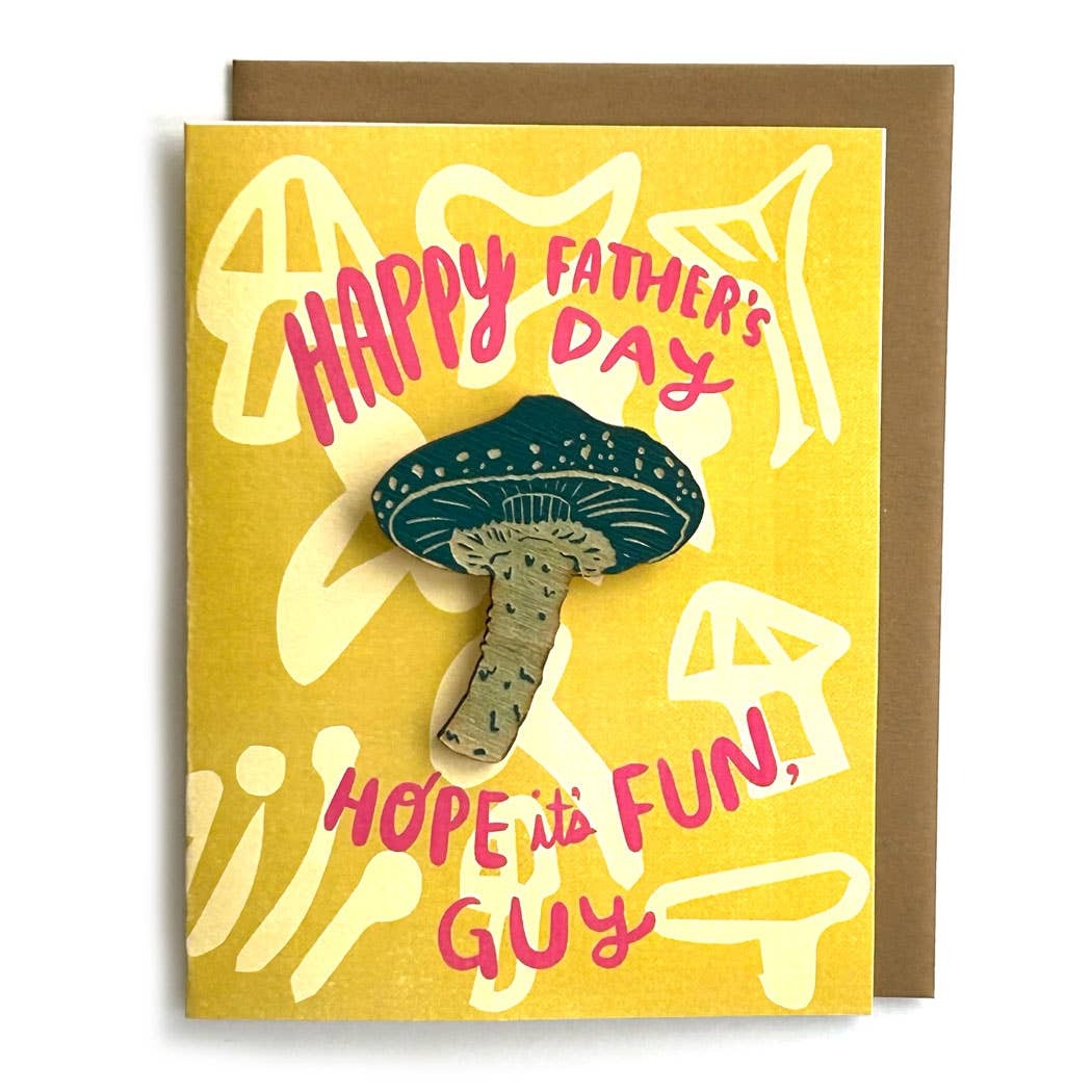 It's a card that's also a gift! A handmade magnet is affixed to the front of this Father's Day card, a lasting keepsake for those who love both mushrooms and terrible dad jokes.
• Removable hand-painted, laser-engraved magnet attached to the front of an