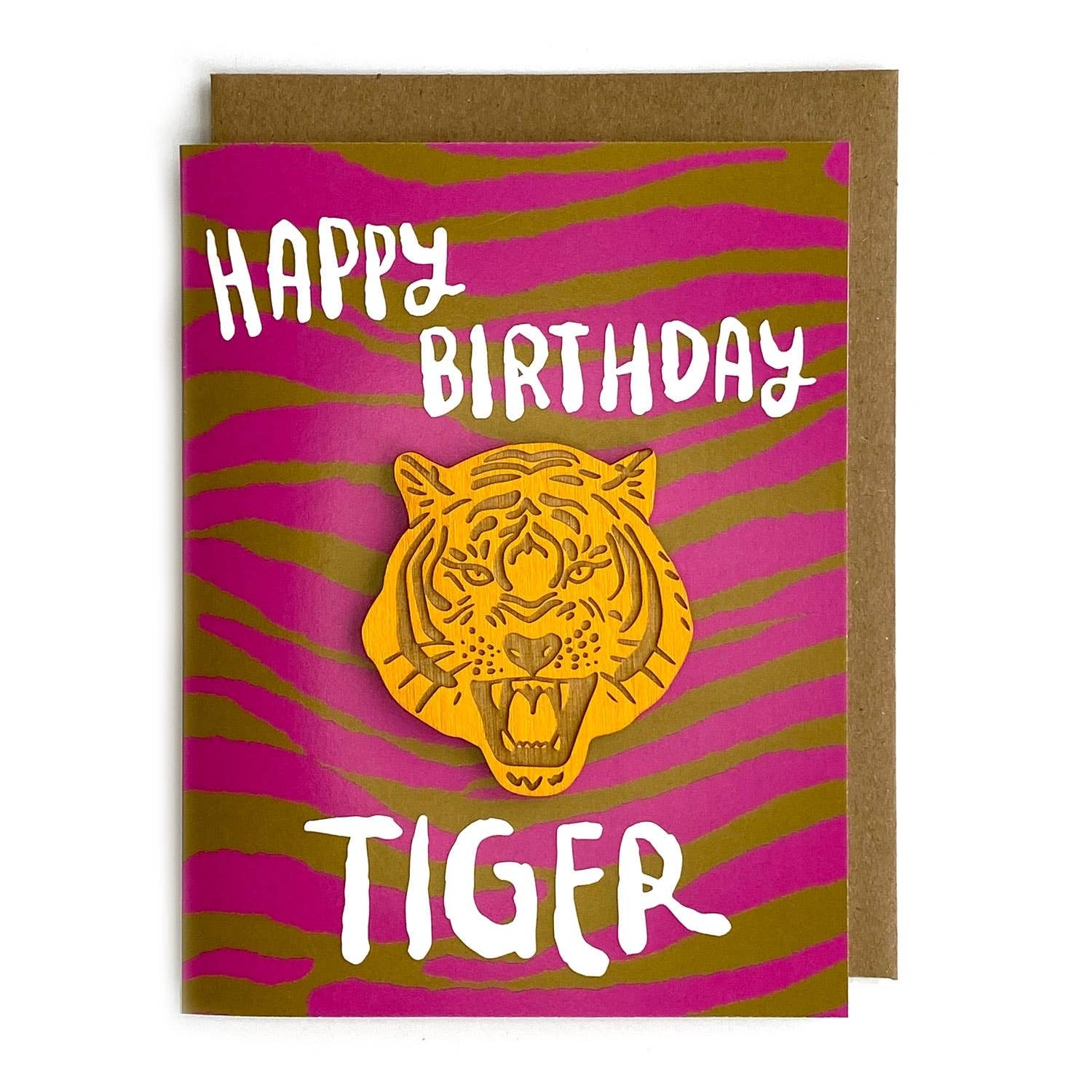 For your fiercest friends, this tiger magnet is attached to the front of a mailable A2 greeting card, and meant to be removed and kept forever!
• Packaged in a compostable cellophane sleeve with a kraft envelope.
• Magnet is hand painted 1/8" baltic bir