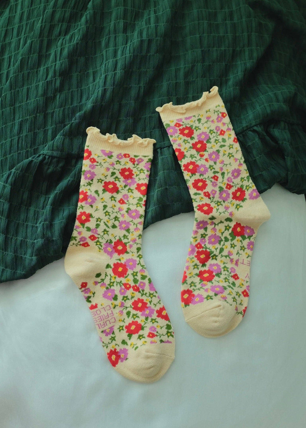 First Summer- Floral Print Ruffle Crew Socks