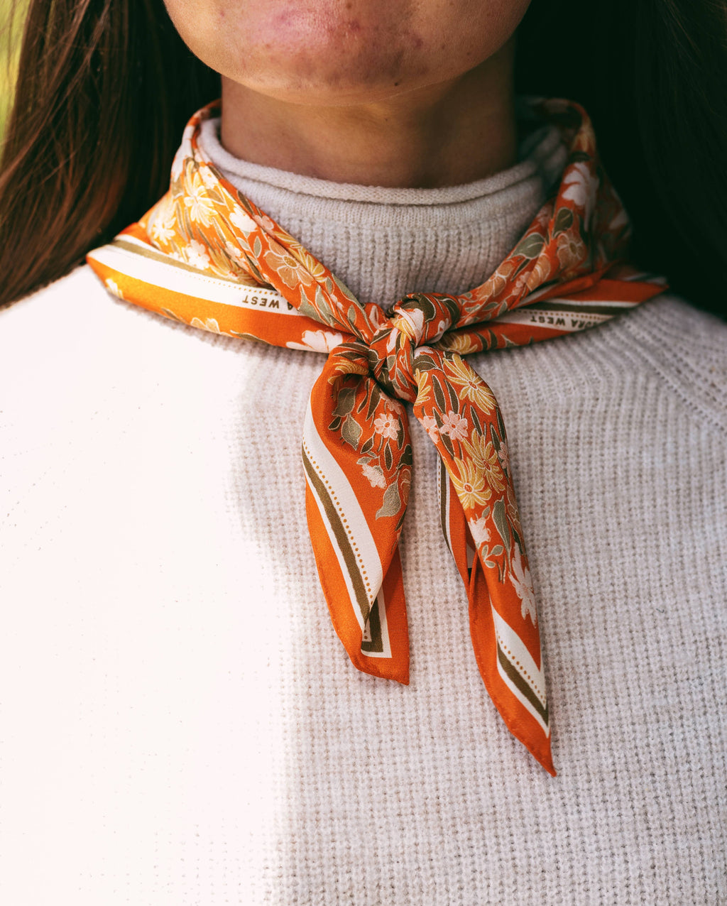 Flora West Design- 100% Silk Bandana Scarf - Botanical Garden Floral Western