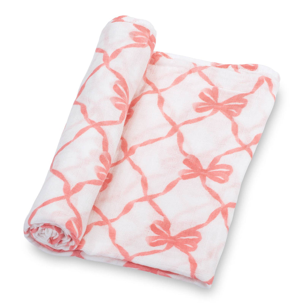 LollyBanks- Beautiful Bows Baby Muslin Swaddle Blanket