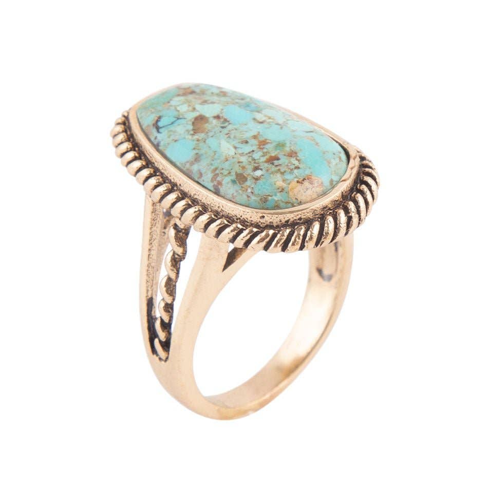 Barse Jewelry- Roped Blue Turquoise Golden Ring