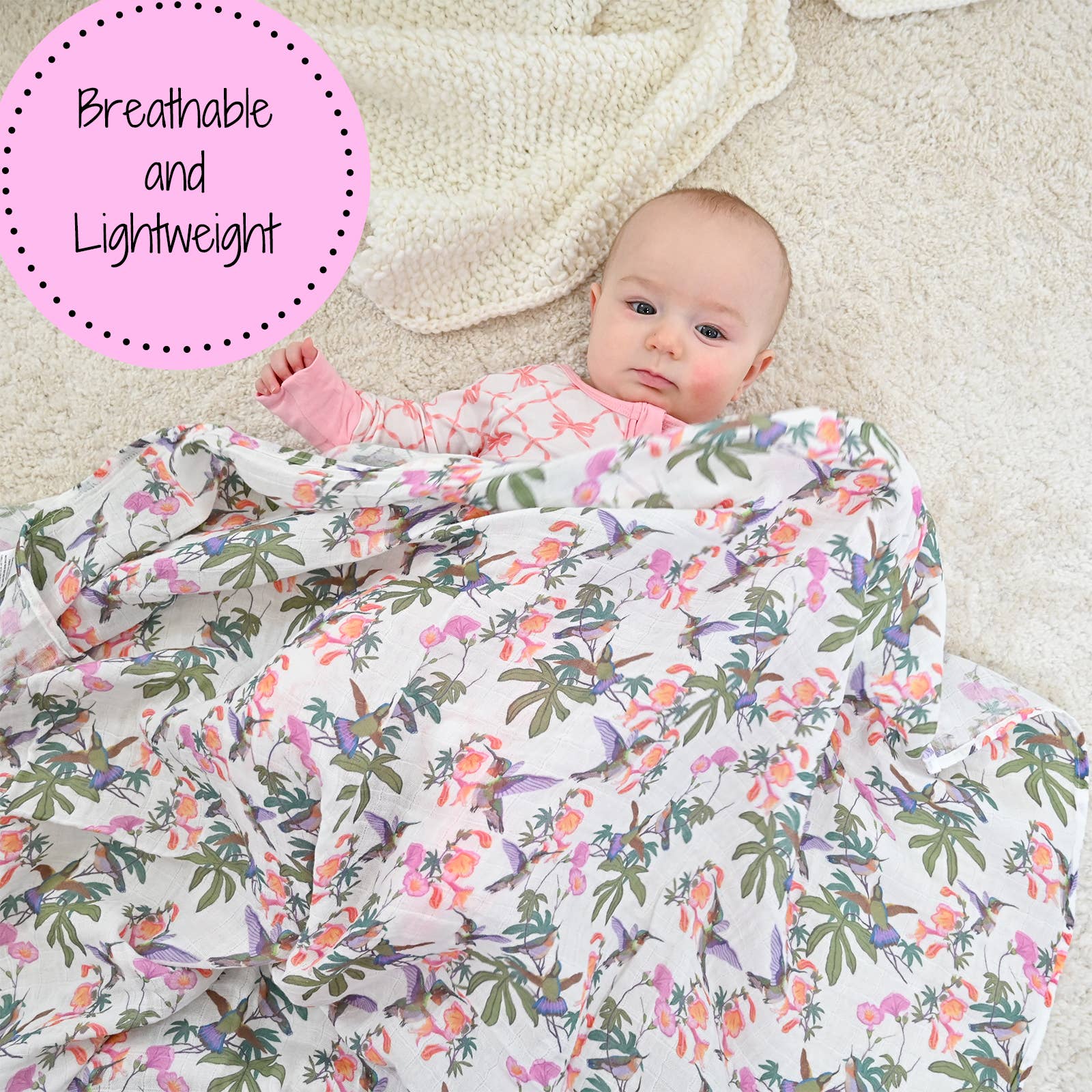 LollyBanks- Hum Along Hummingbird Baby Muslin Swaddle Blanket