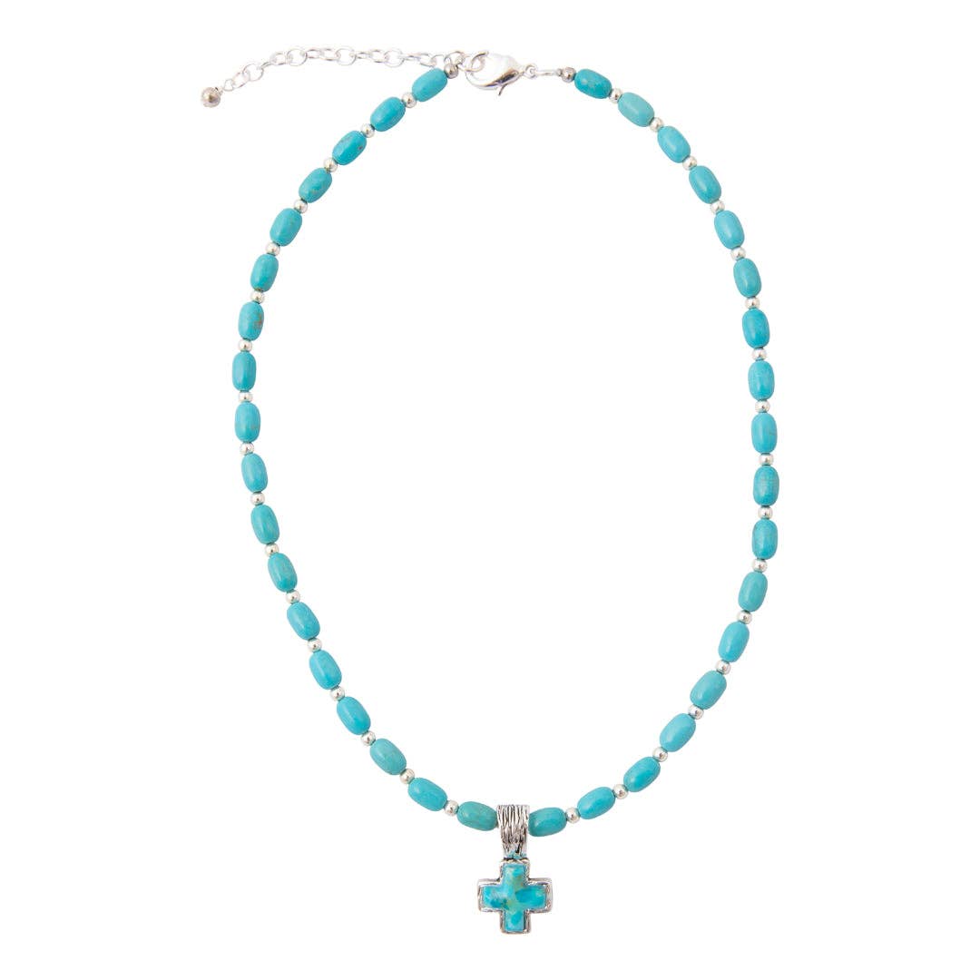 Barse Jewelry- Full of Grace Blue Turquoise and Silver Cross Necklace