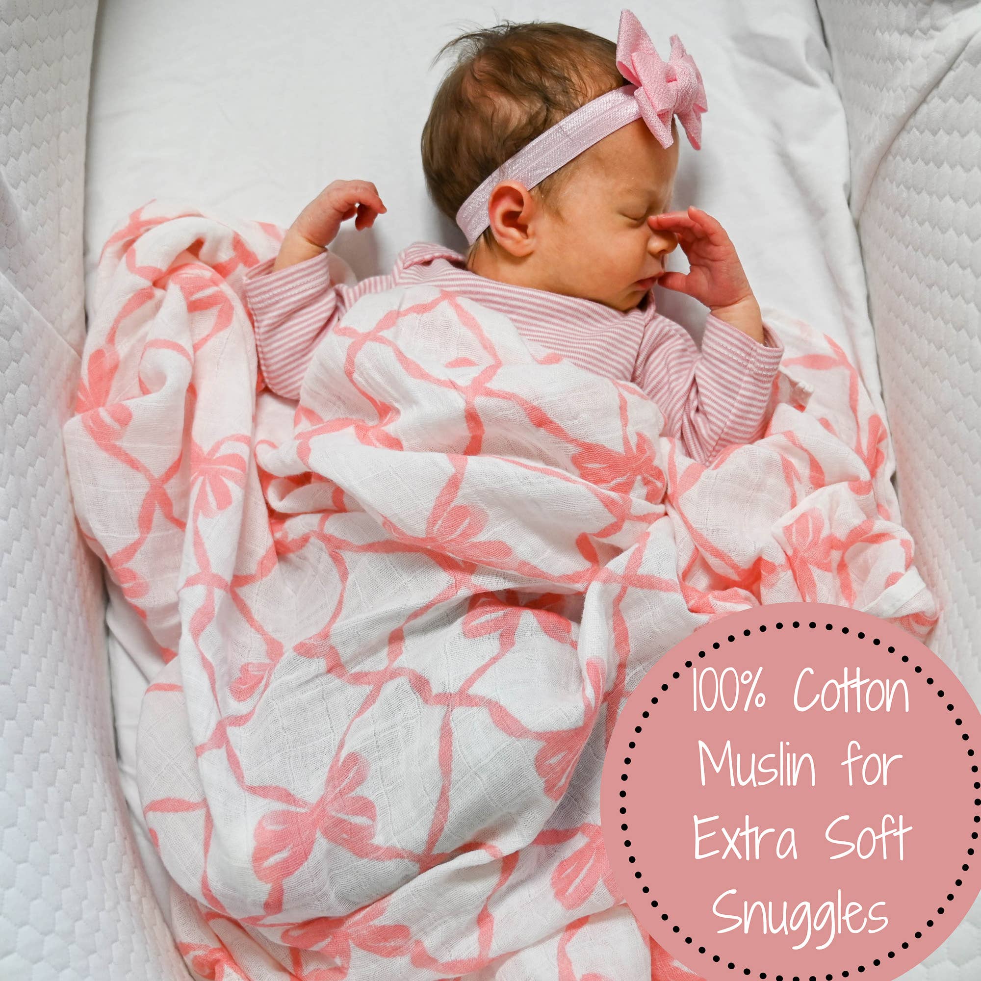 LollyBanks- Beautiful Bows Baby Muslin Swaddle Blanket