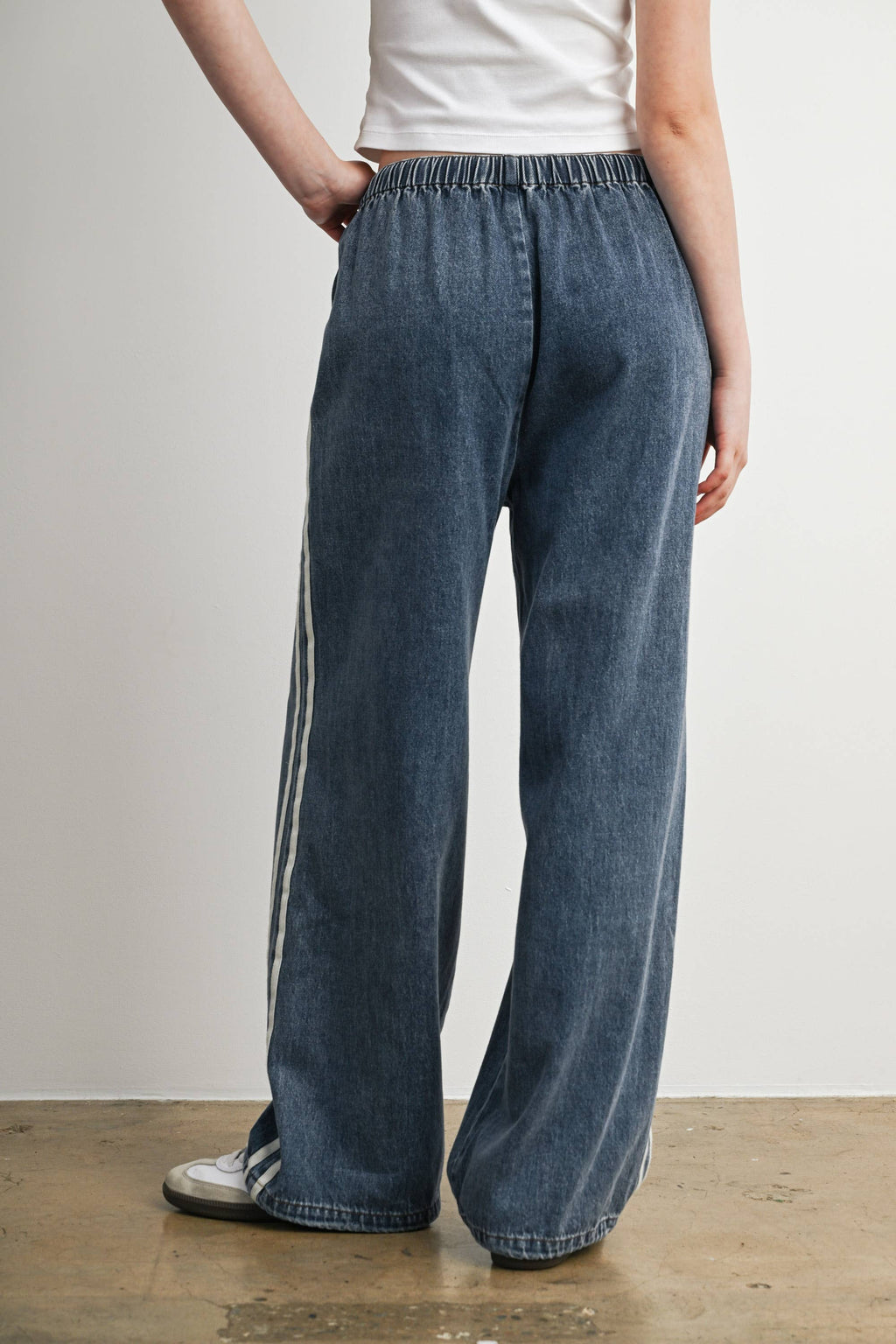 BUTTERMELON- Side Stripe Wide Leg Denim Pants