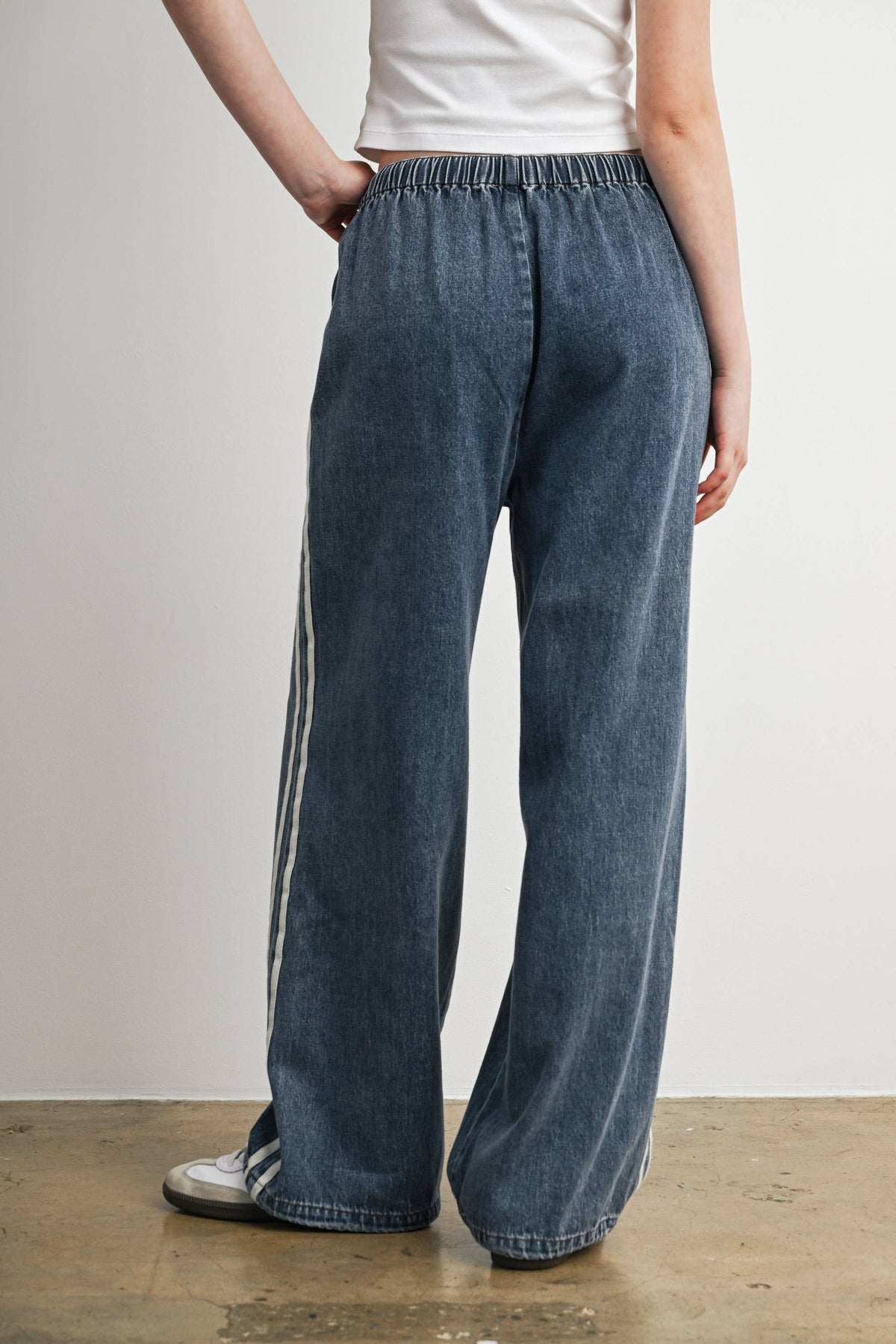 BUTTERMELON- Side Stripe Wide Leg Denim Pants