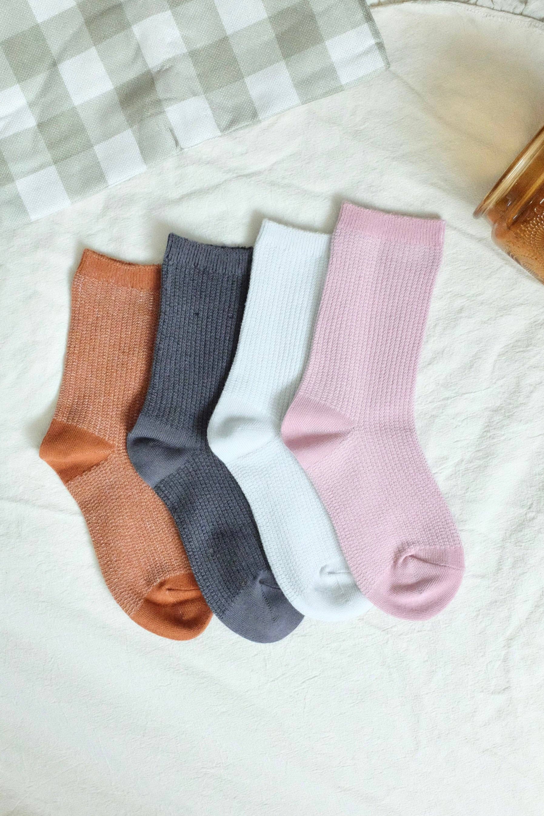 First Summer- Cozy Waffle-Knit Fall Crew Socks
