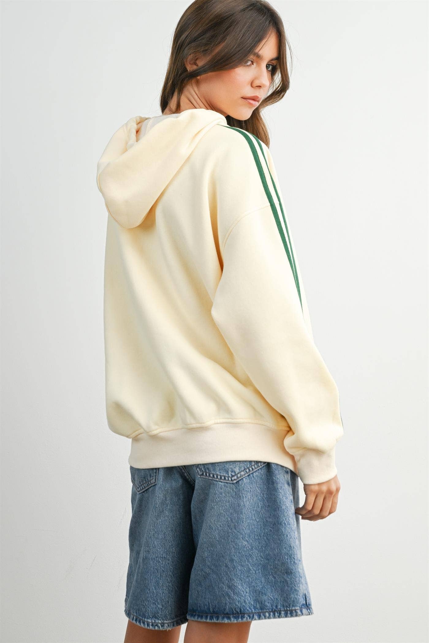 BUTTERMELON- Contrast Striped  Drawstring Hoodie
