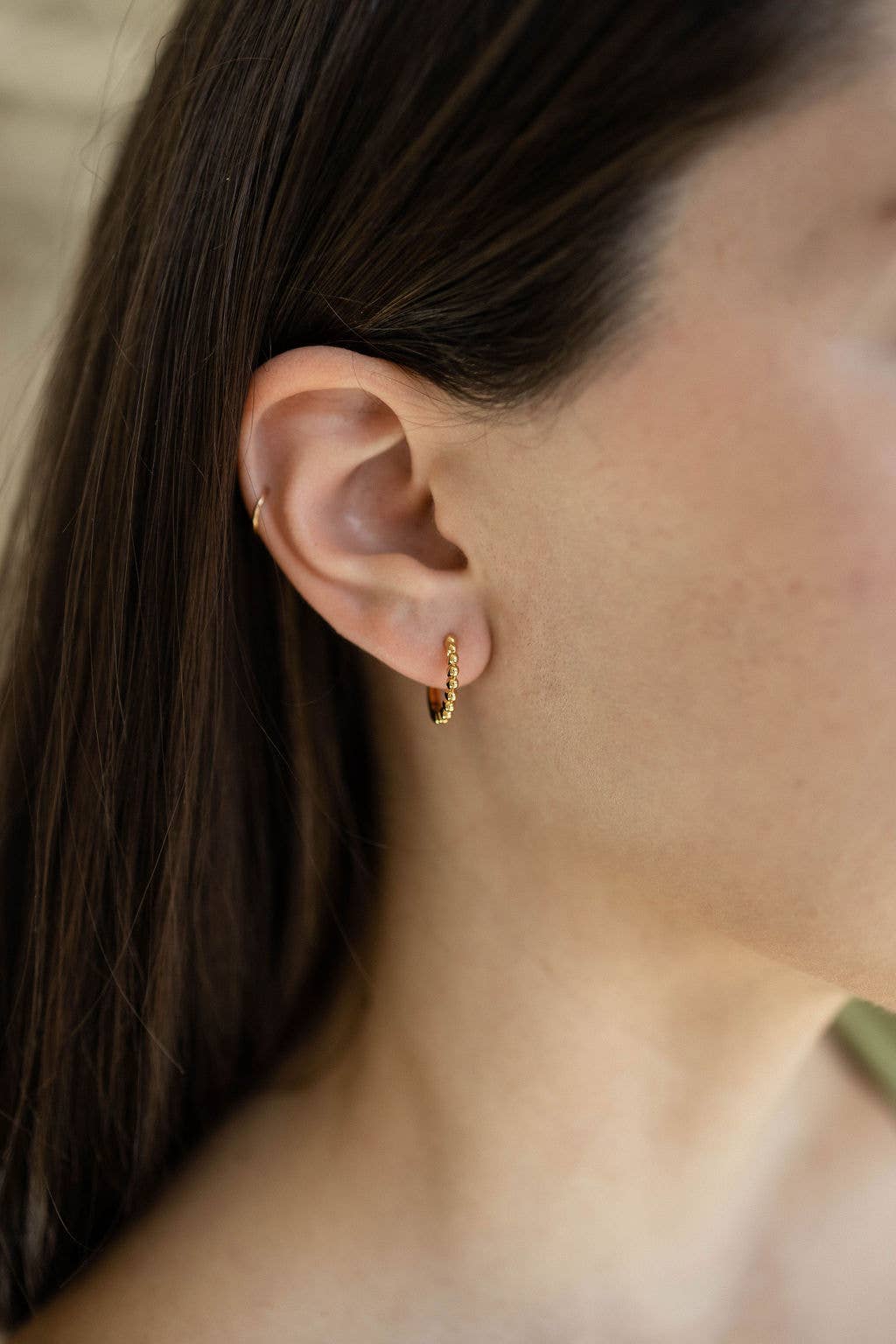 Land of Salt- Small Beaded Hoop Earrings in Gold