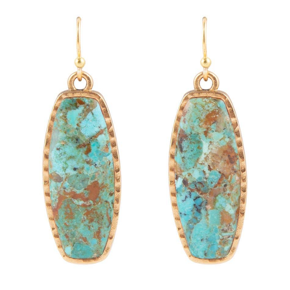 Barse Jewelry- Odyssey Long Turquoise and Bronze Statement Earrings