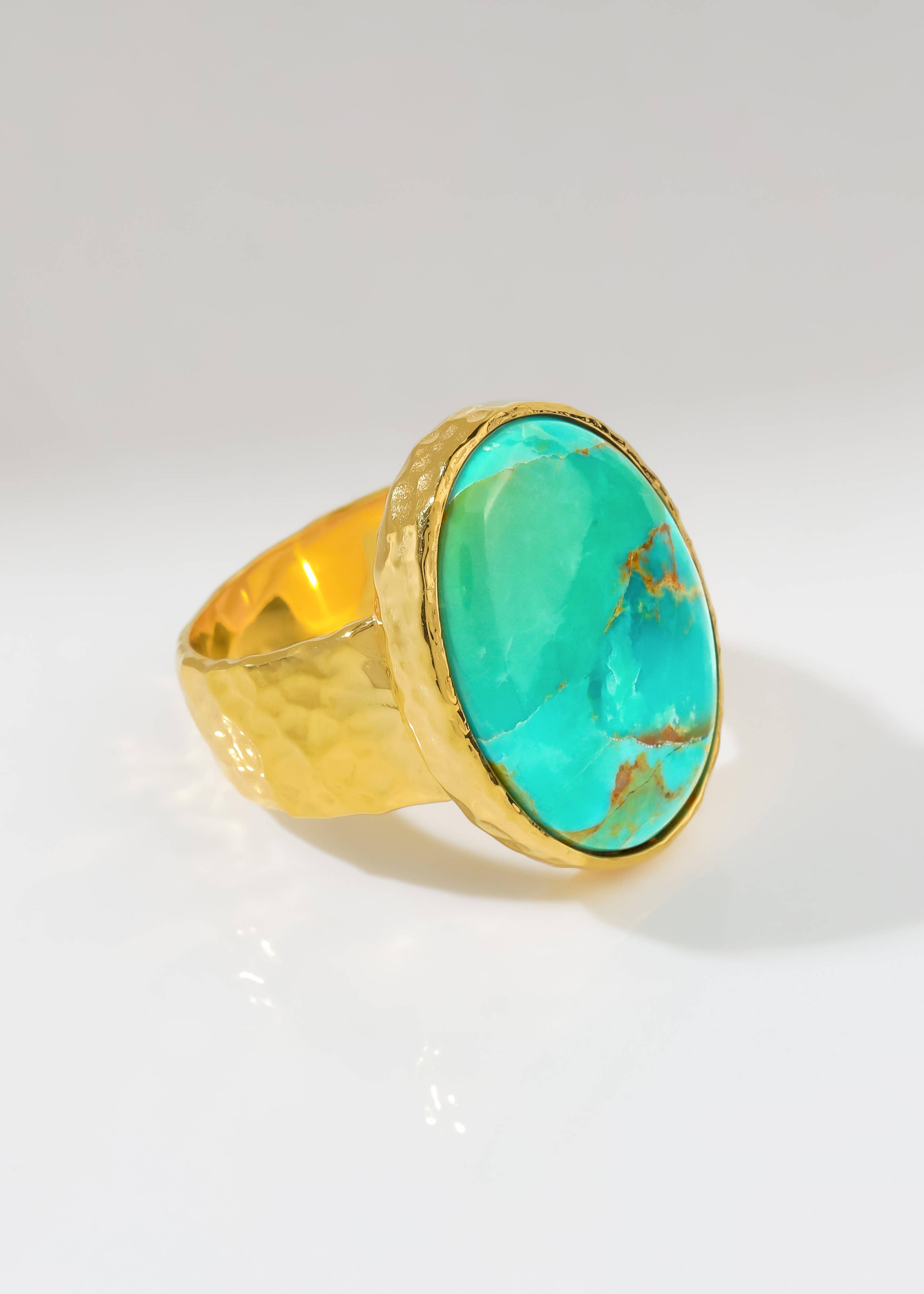 Tiramisu- Blue Mohave Turquoise Hammered Gold Plated Statement Ring