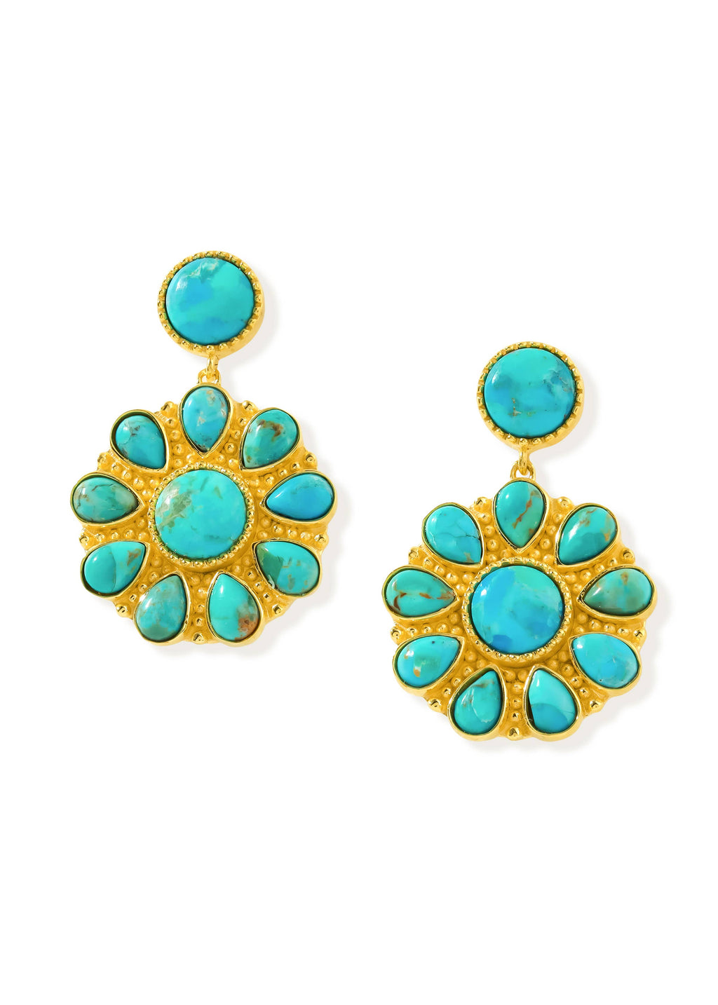 Tiramisu- Gold Plated Flower-Inspired Mohave Turquoise Cluster Earring