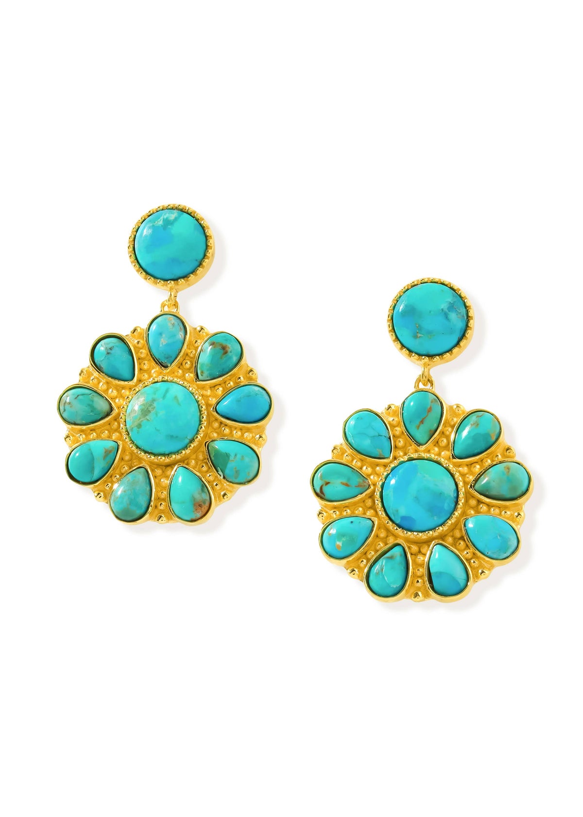 Tiramisu- Gold Plated Flower-Inspired Mohave Turquoise Cluster Earring