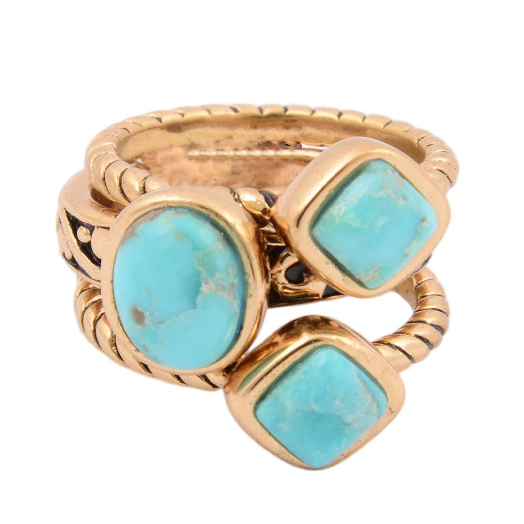 Barse Jewelry- Multi-Shape Turquoise Trio Ring