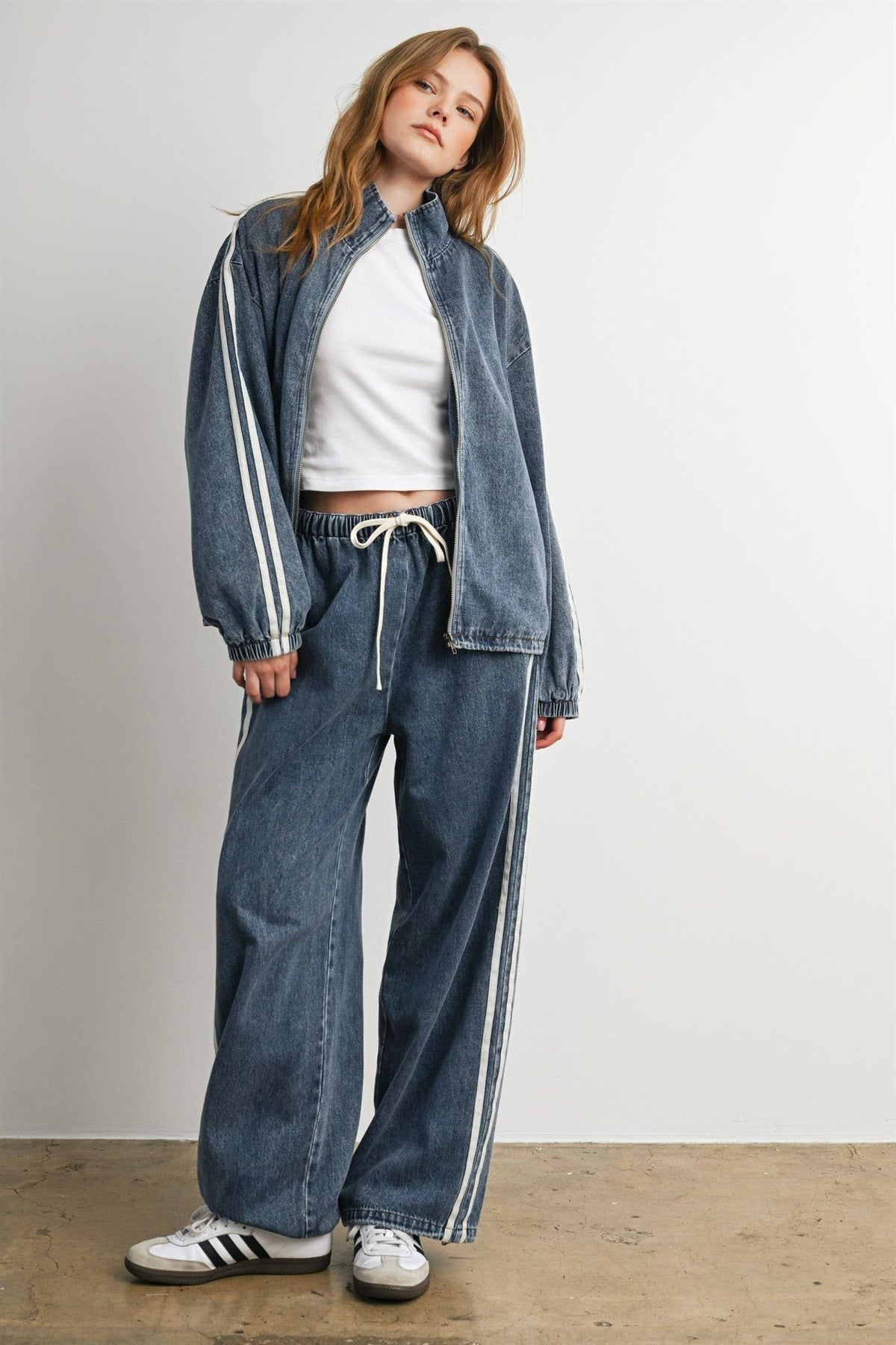 BUTTERMELON- Oversized Denim Zip-Up Track Jacket