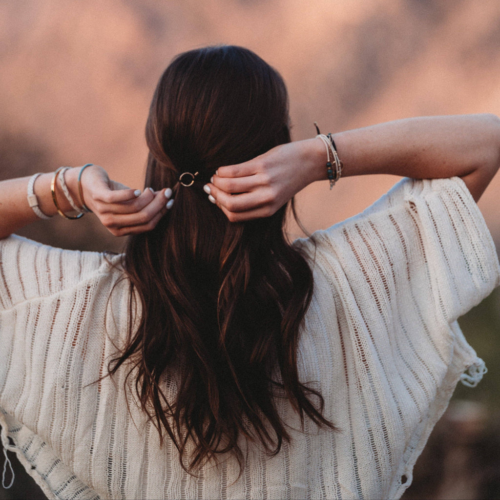 K'lani- "Flirt" Polka Dot in Cream & Black with Green Accent Hair Tie Bracelets