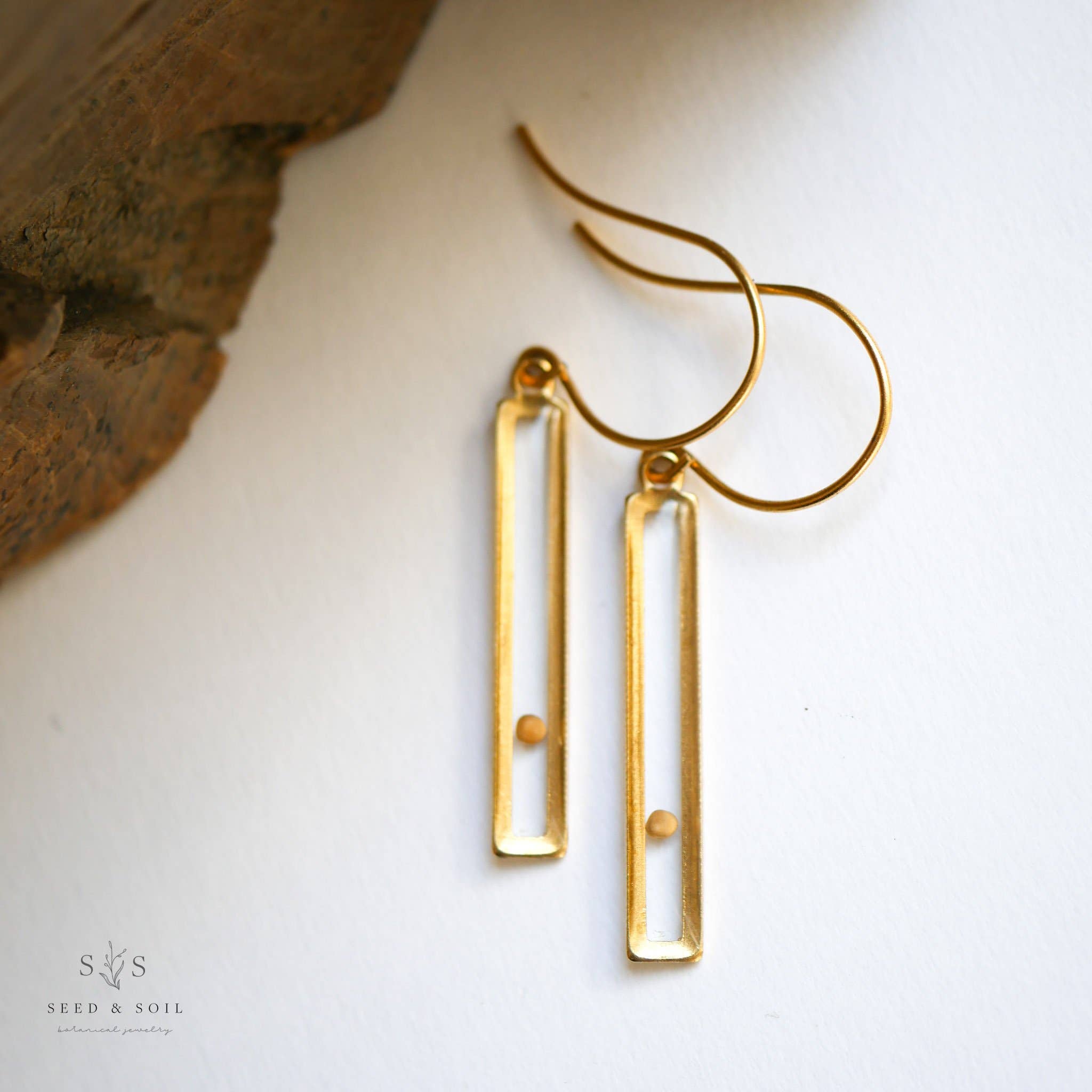 Seed & Soil- Slim Bar Mustard Seed Earring