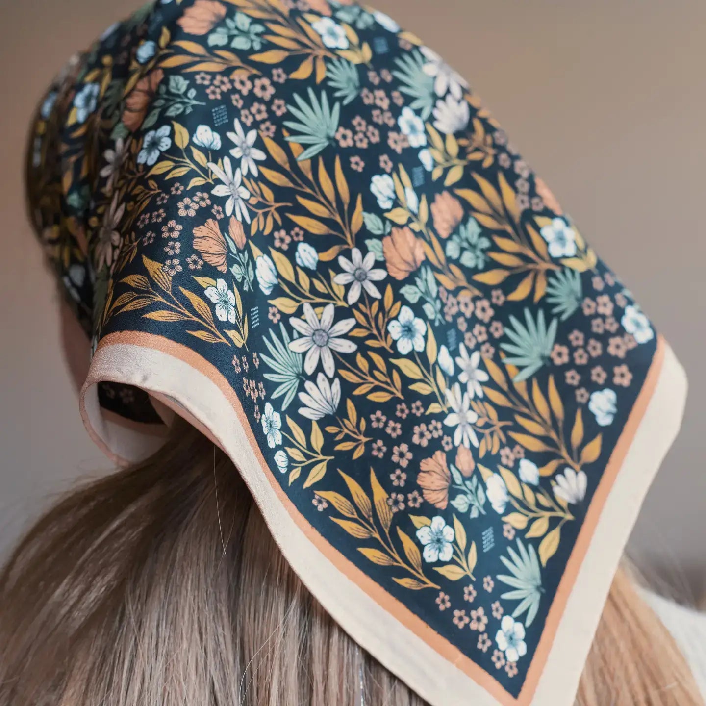 Flora West Design- Midnight Garden Silk Bandana Scarf 23" Floral Accessory