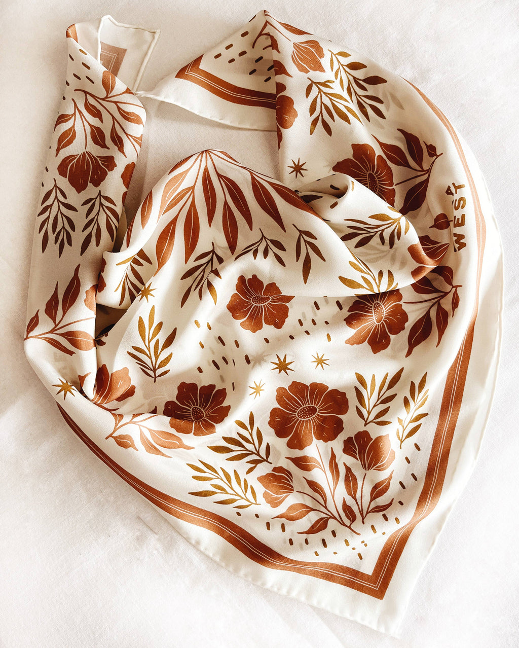 Flora West Design- 100% Silk Bandana Scarf - Desert Floral Western Earth Tones