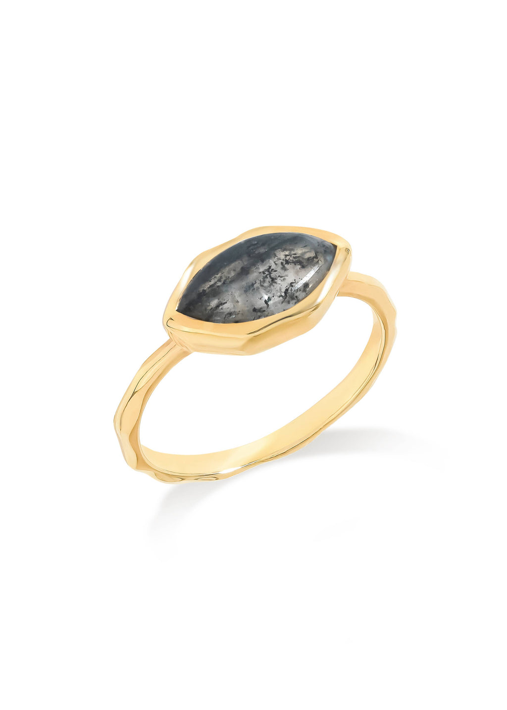 Tiramisu- Gold Plated 925 Silver Marquise Rutiled Quartz Textured Ring