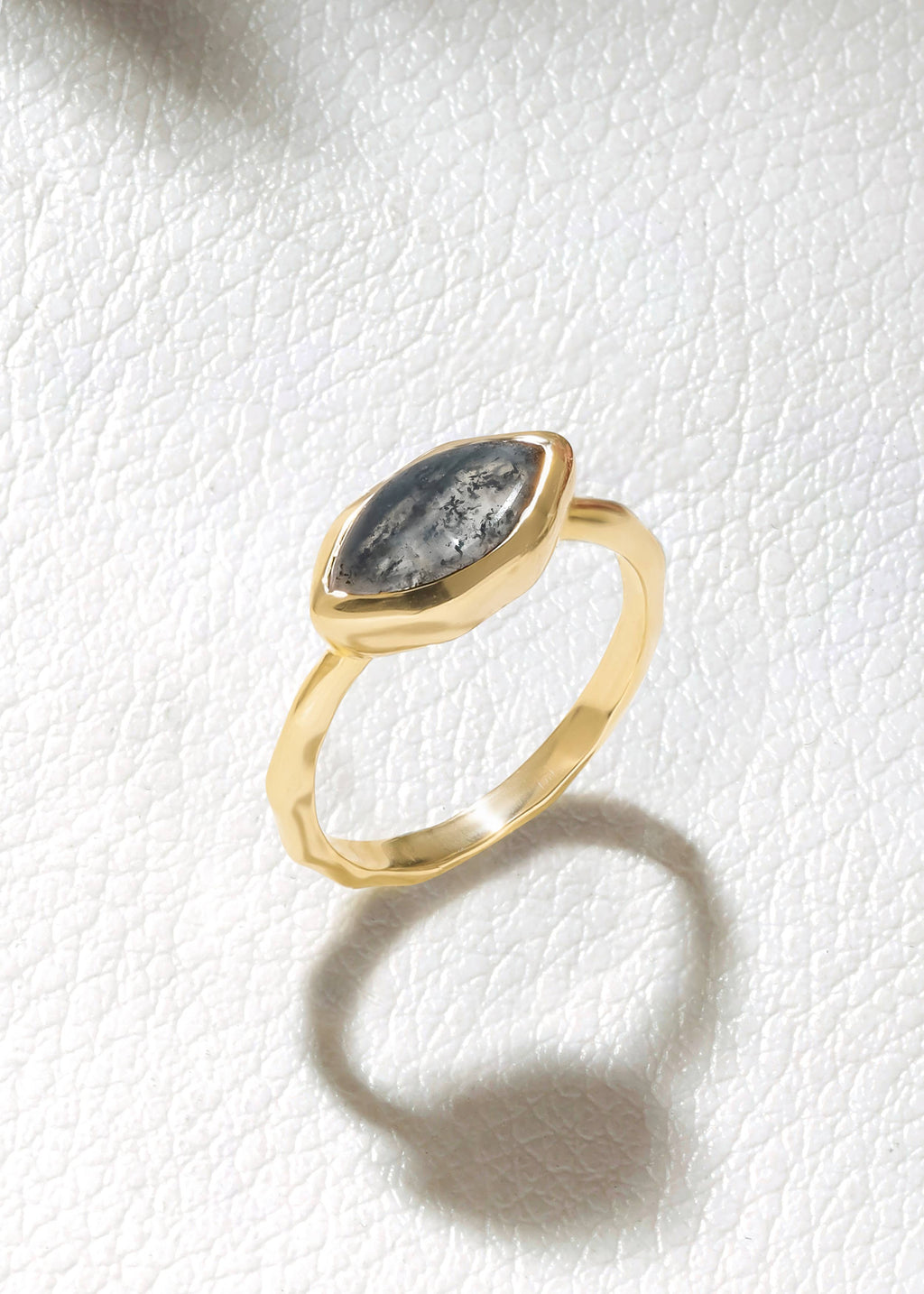 Tiramisu- Gold Plated 925 Silver Marquise Rutiled Quartz Textured Ring