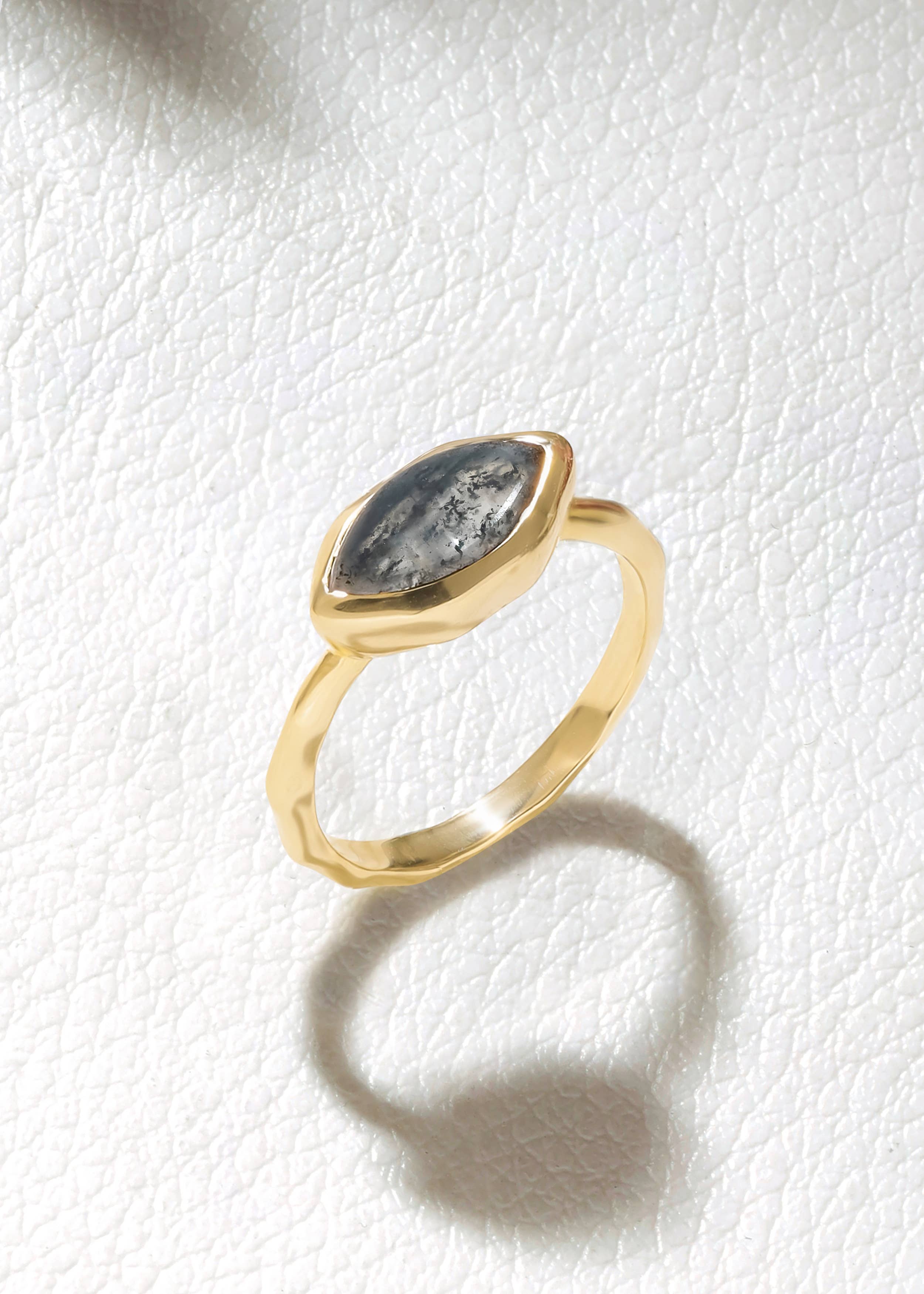 Tiramisu- Gold Plated 925 Silver Marquise Rutiled Quartz Textured Ring