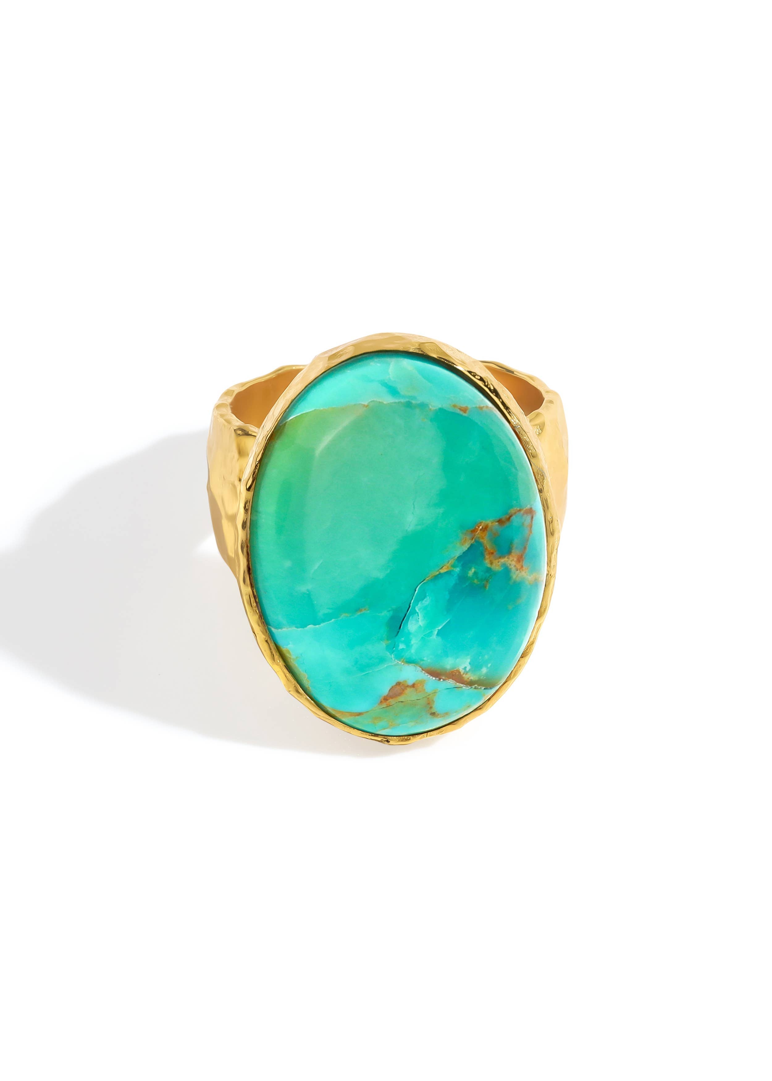 Tiramisu- Blue Mohave Turquoise Hammered Gold Plated Statement Ring