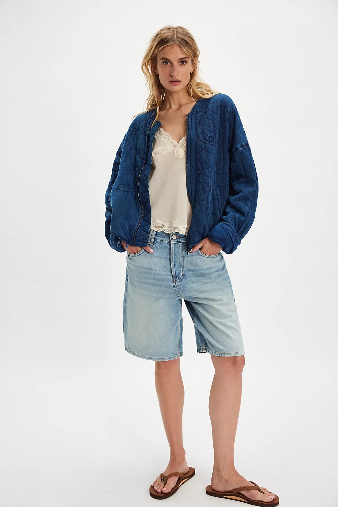 Free People- Rose Zip-Up Sweatshirt Indigo