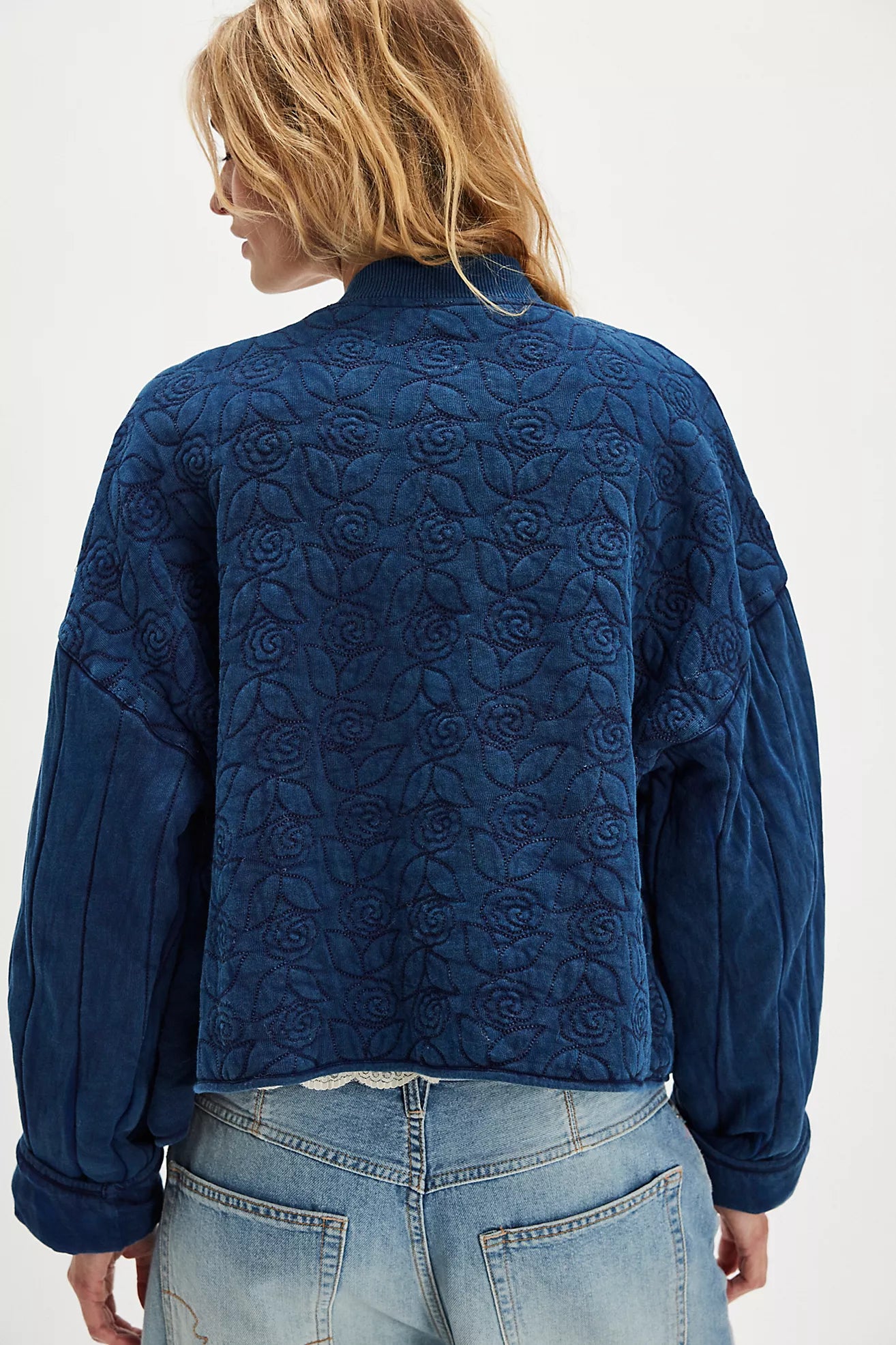 Free People- Rose Zip-Up Sweatshirt Indigo