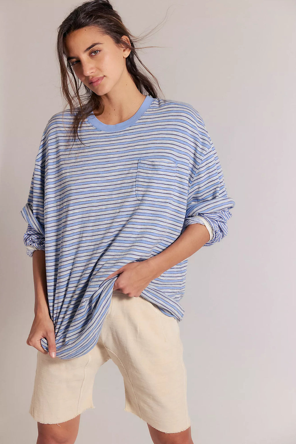 Free People- We The Free All Love Striped Pocket Tee