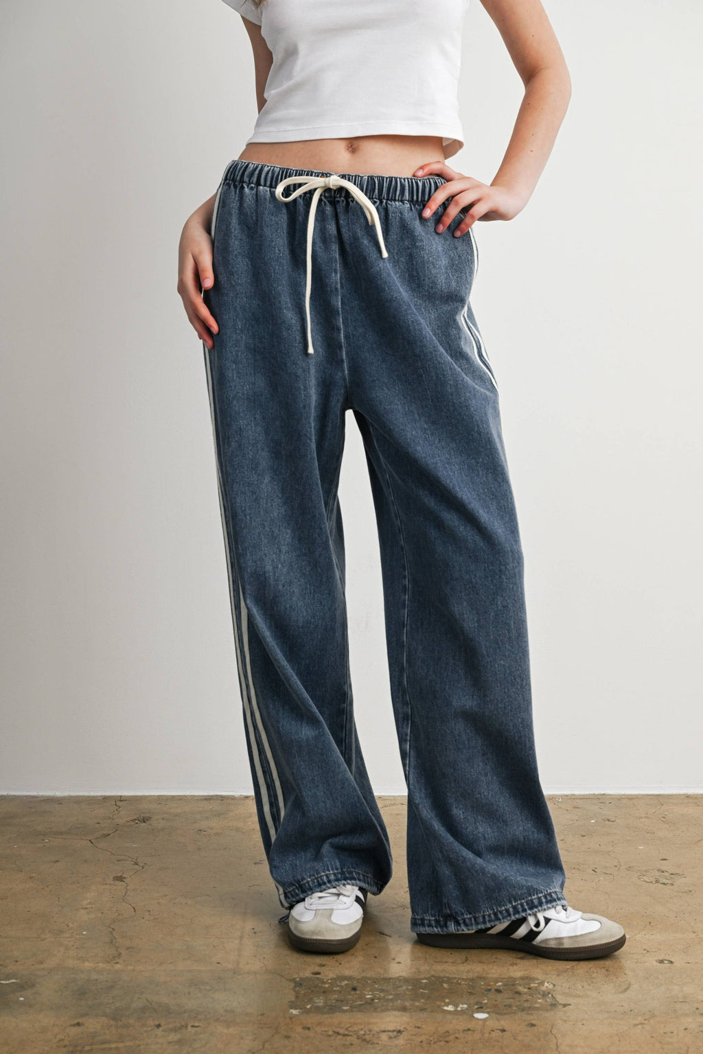 BUTTERMELON- Side Stripe Wide Leg Denim Pants