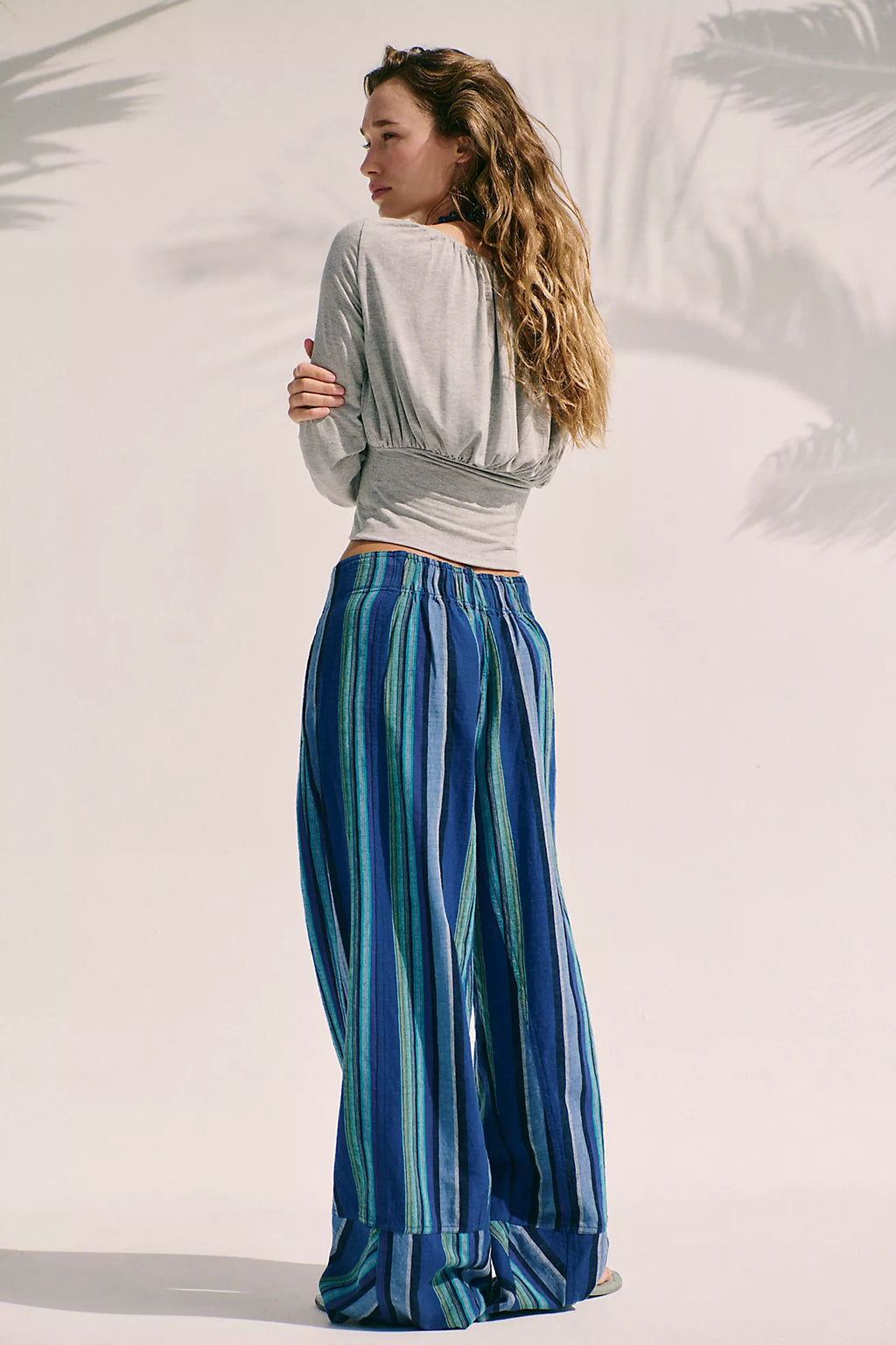Free People- Day's End Linen Striped Pull-On Pants