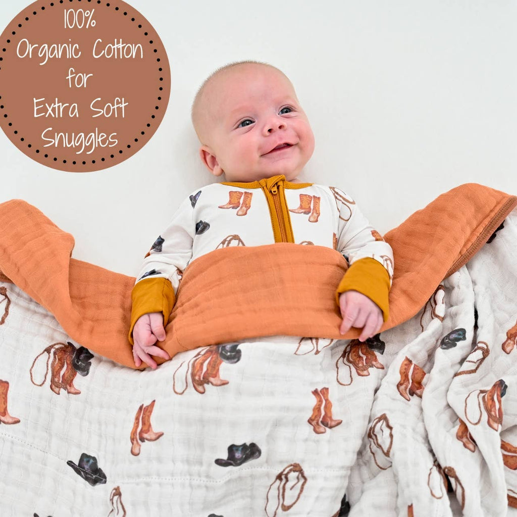 LollyBanks- Life Is Better In Boots Western Baby Toddler Muslin Blanket