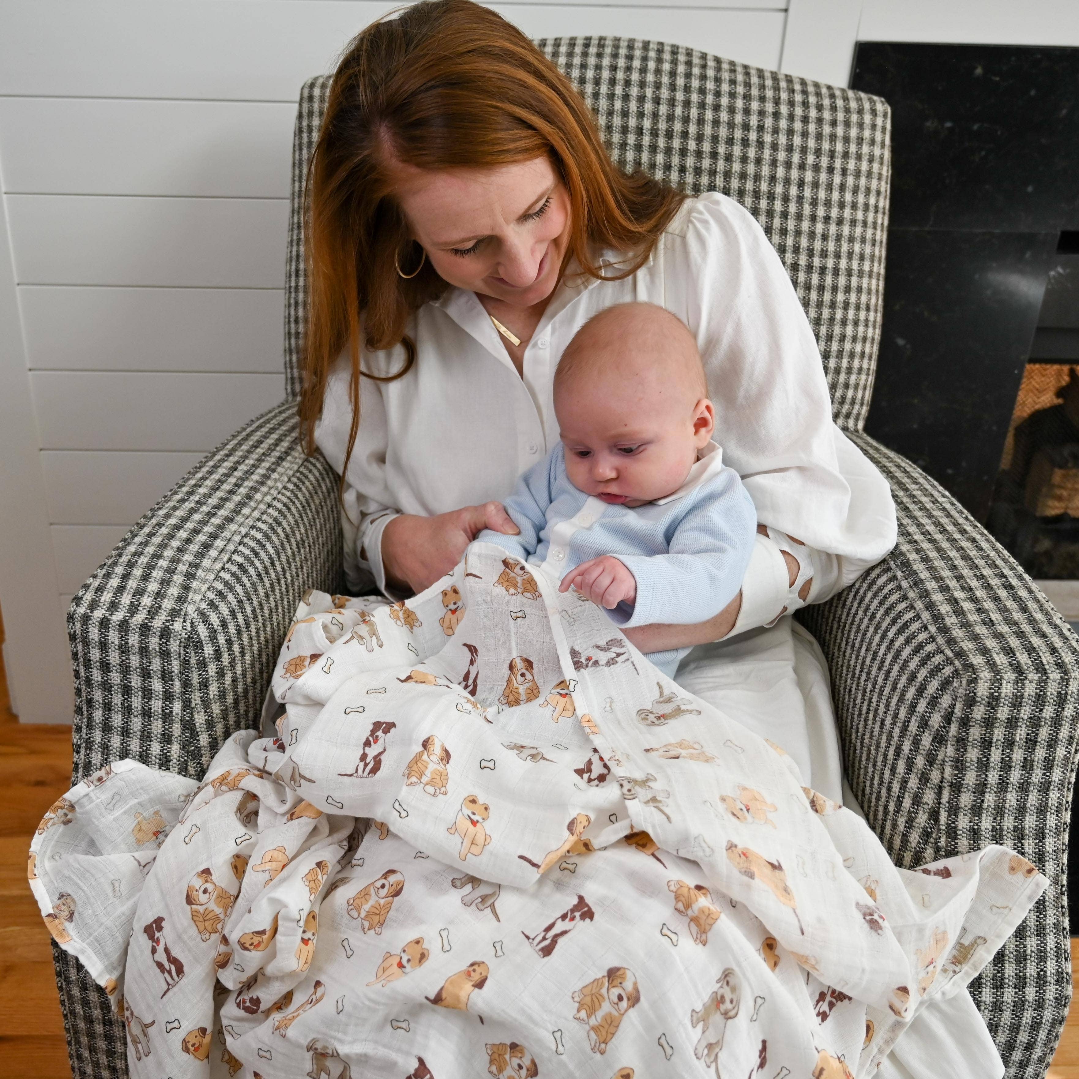 LollyBanks- Woof Woof Baby Muslin Swaddle Blanket