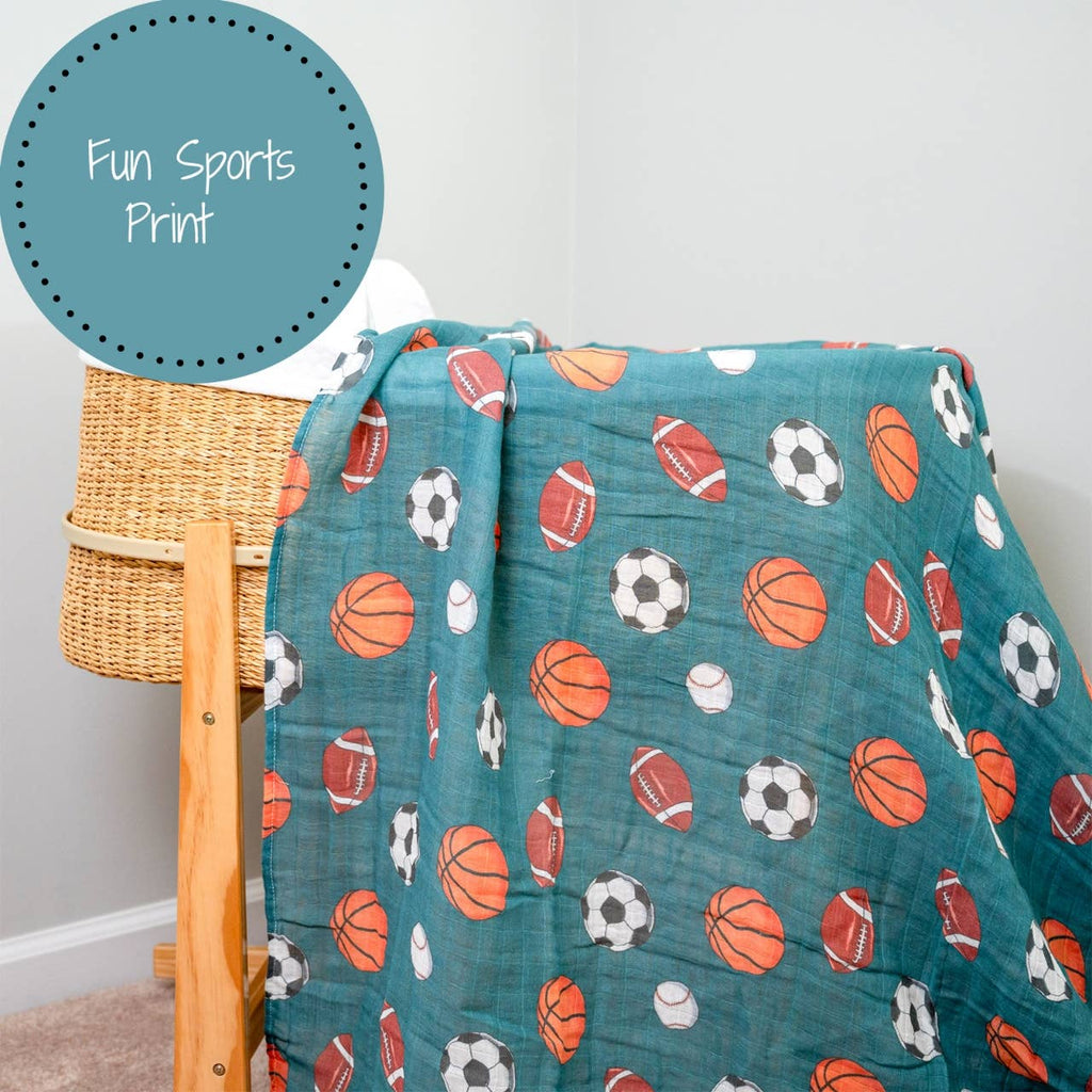 LollyBanks- Baby Muslin Swaddle Blanket 47x47 Little Athlete