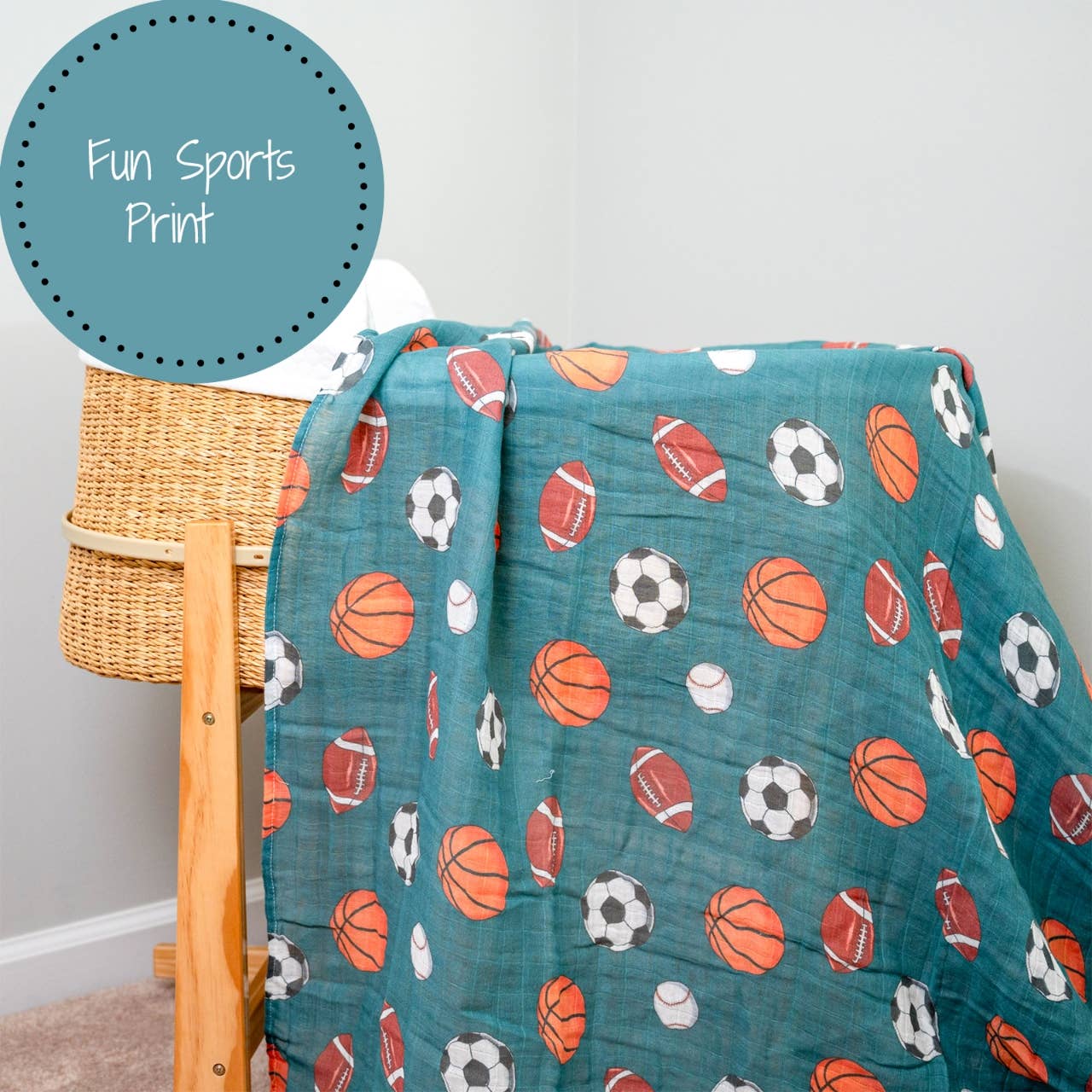 LollyBanks- Baby Muslin Swaddle Blanket 47x47 Little Athlete