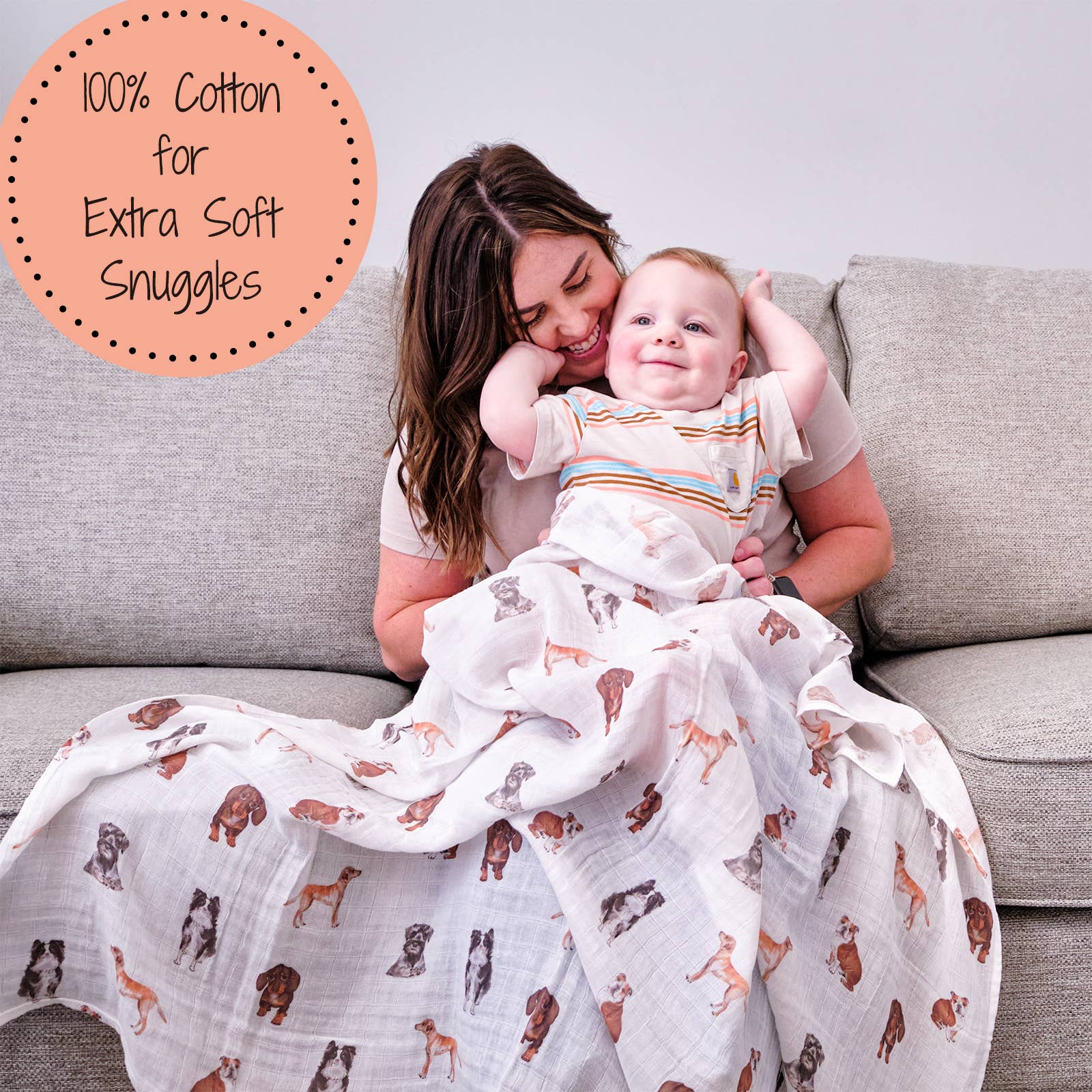 LollyBanks- Adorable Dog Print Baby Muslin Swaddle Blanket
