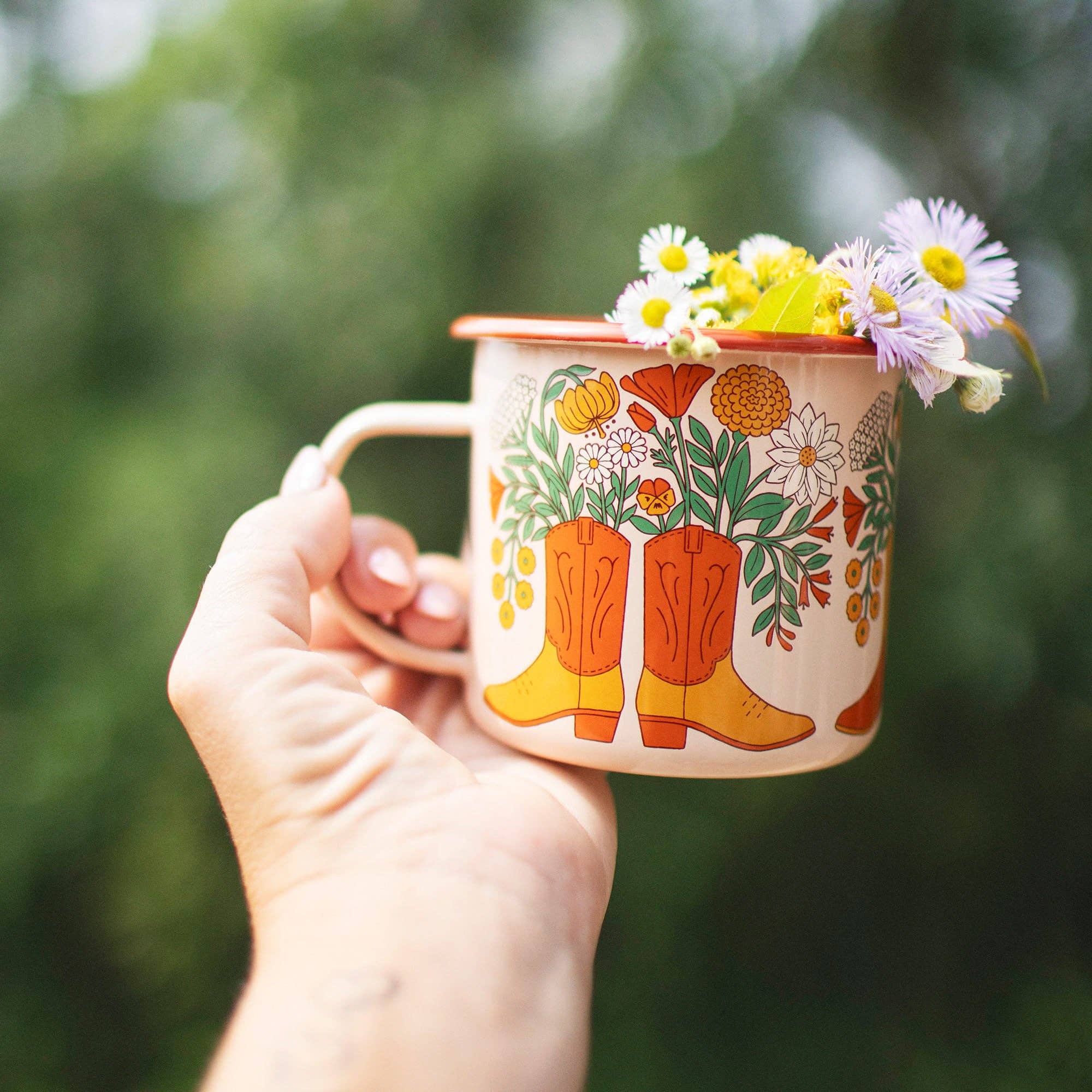 Trek Light- Enamel Coffee & Camp Mug | Western Bloom | 16 Oz | Cowboy