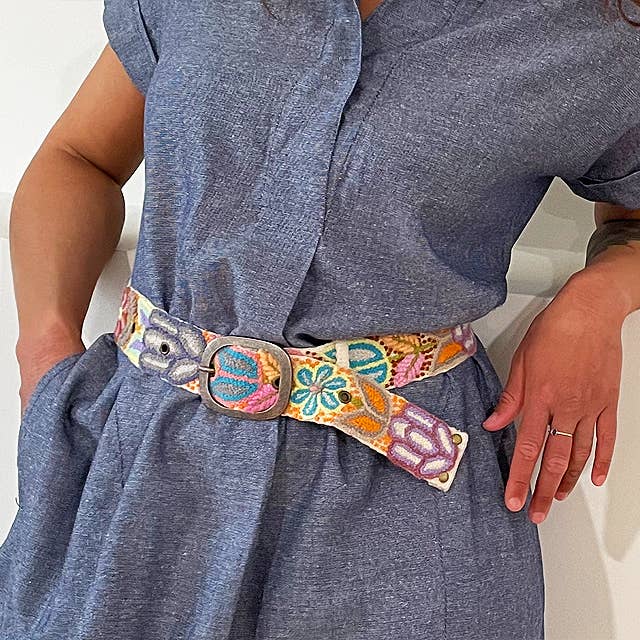 Jenny Krauss- Folklorica Floral Embroidered Wool Belt Cream
