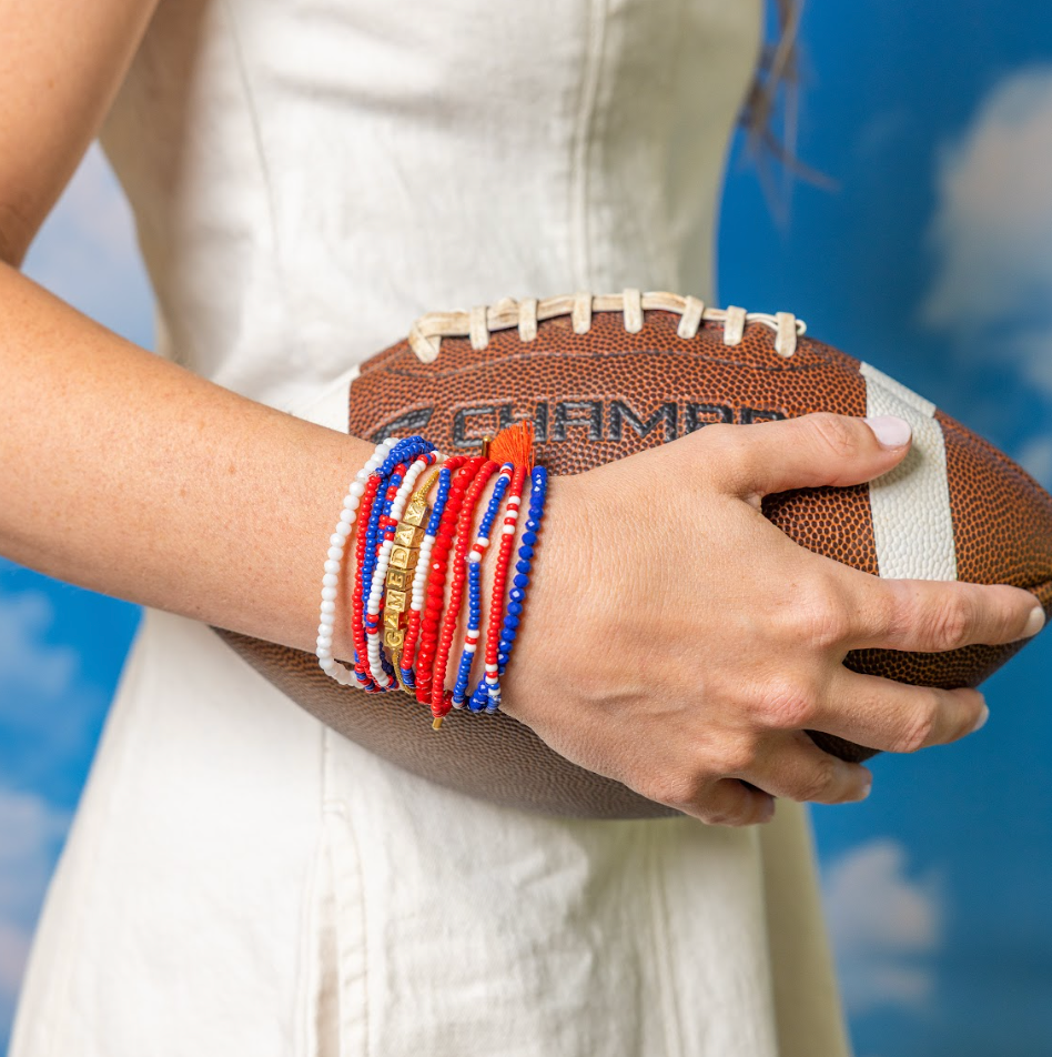 INK + ALLOY- Game Day Color Block Beaded 10 Strand Stretch Bracelets Red and Blue