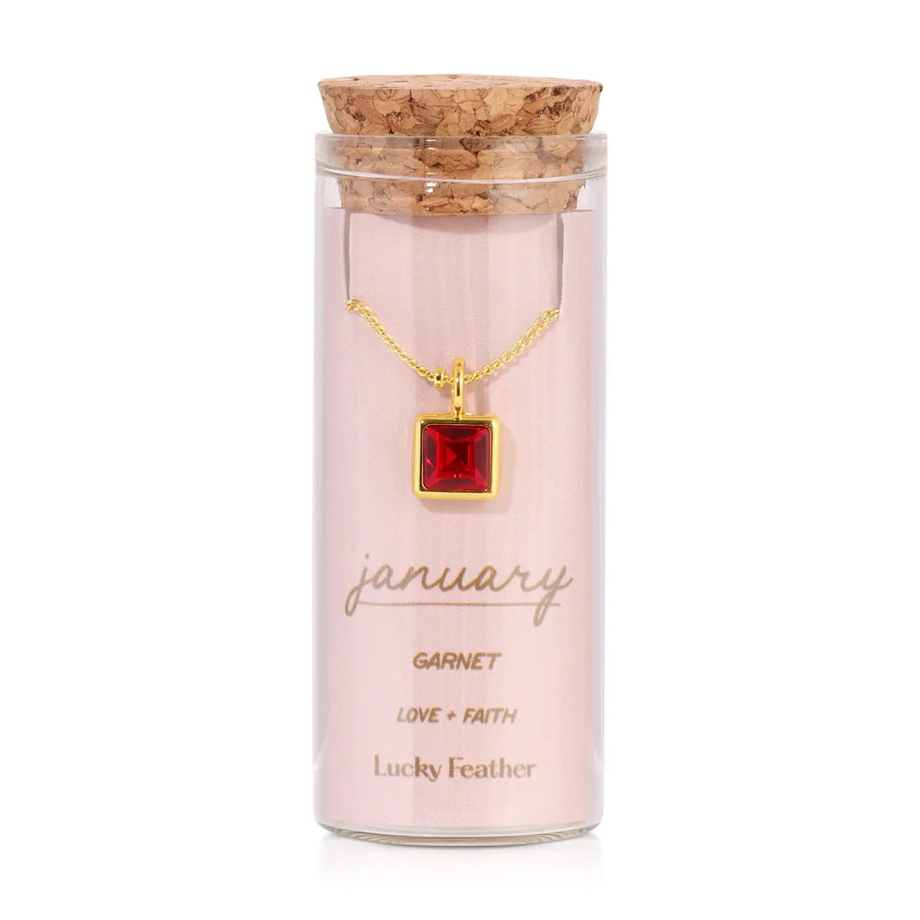 Lucky Feather- Birthstone Bottle Necklace