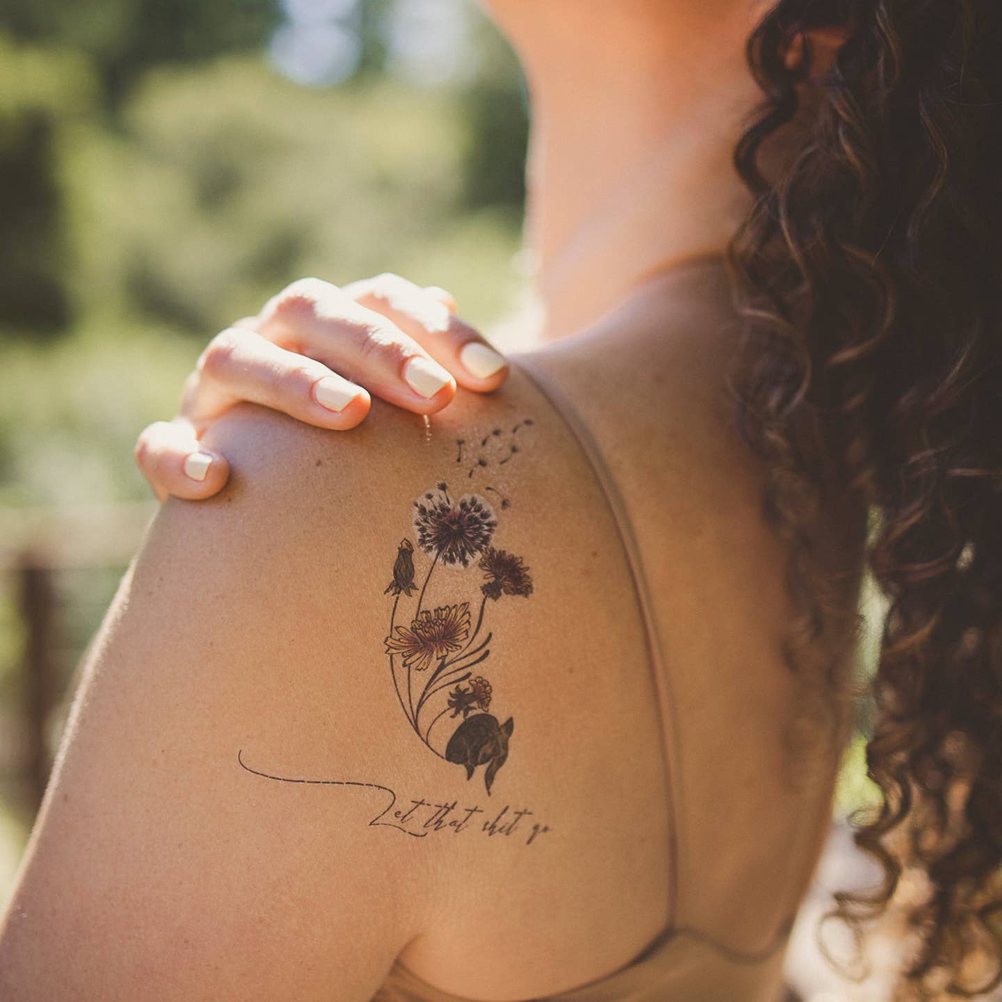 Orchid & Pine- Tiny Intentions Let That Sh*T Go Dandelion Tattoo