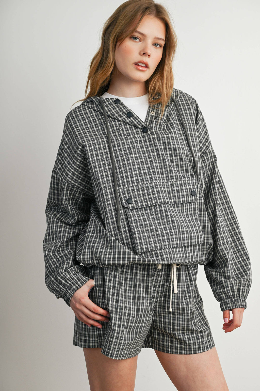 BUTTERMELON- Checkered Elastic Waist Shorts