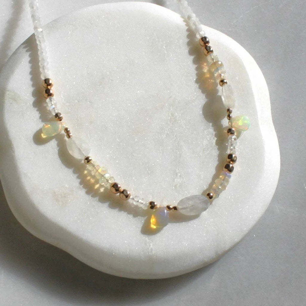 The Silver Wren- Hazel Moonstone and Opal Beaded Necklace