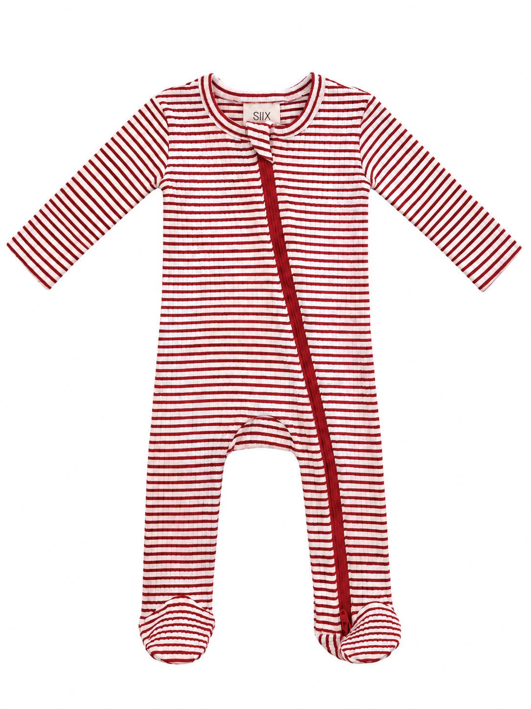 SIIX Collection- Red Stripe / Ribbed 2-Way Zip Footie